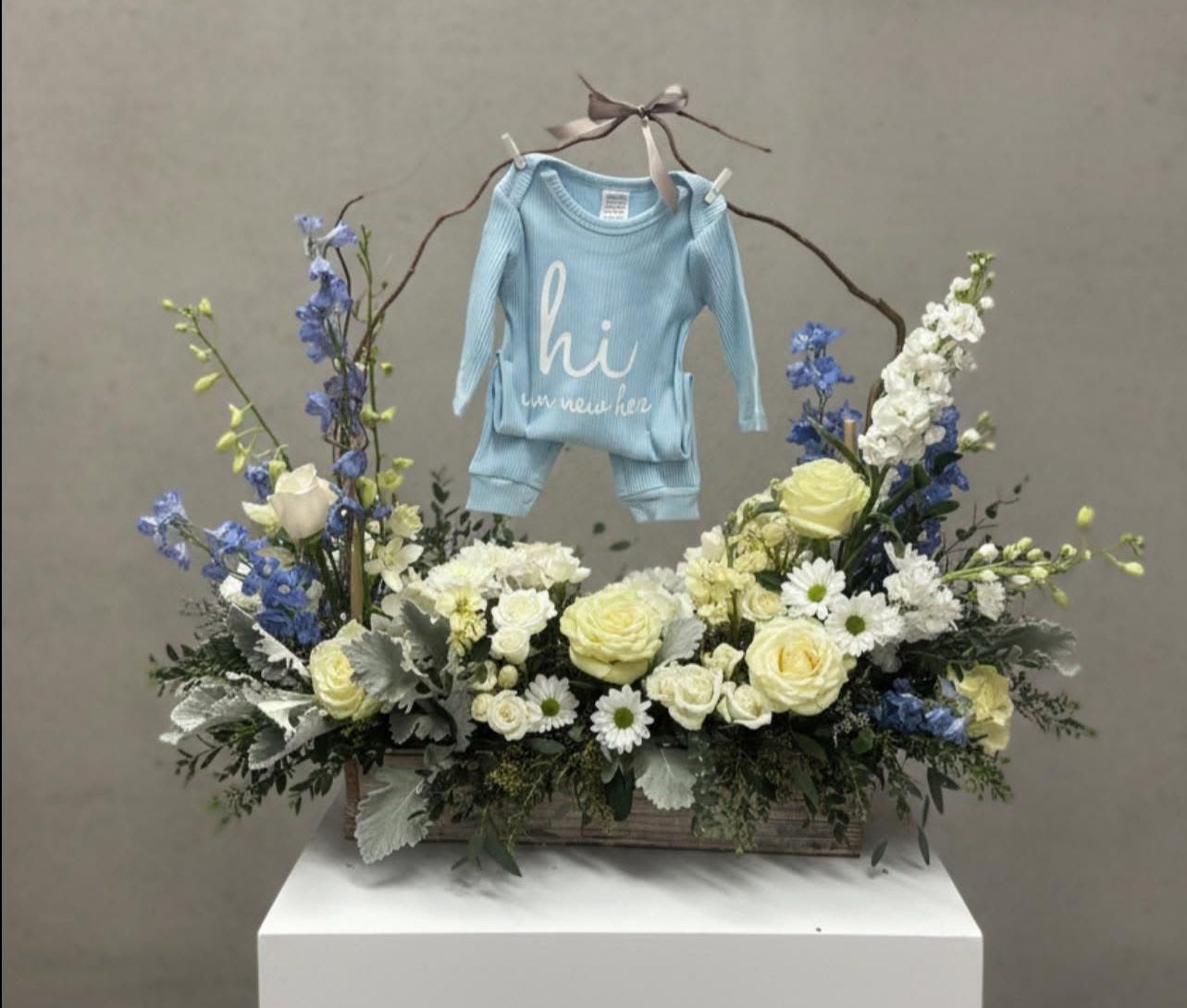 New Baby  - Perfect for anything “Baby” - baby shower, centerpiece, welcome new baby - customizable with baby blue or blush pink or all white and beige. 