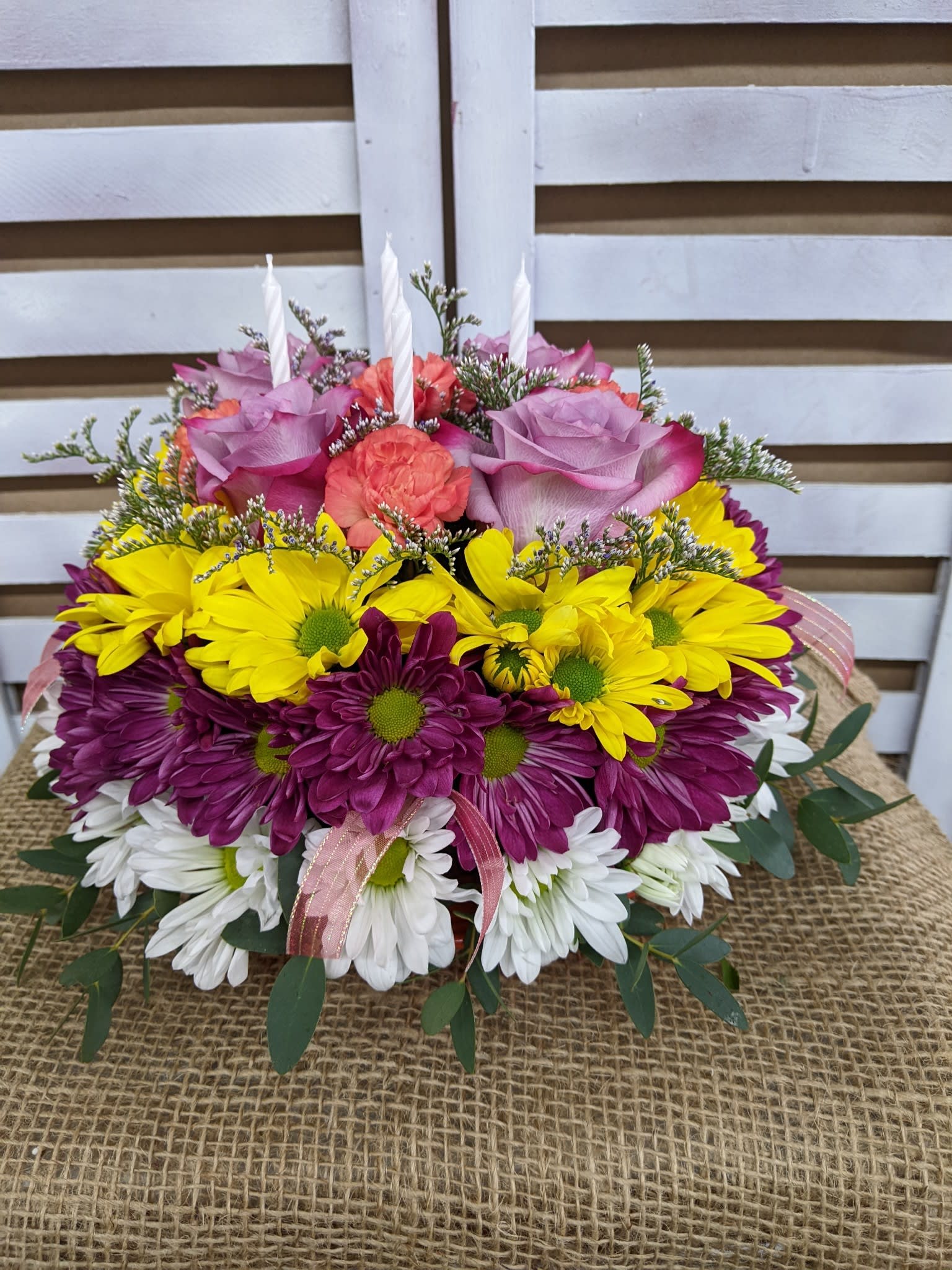 Laugh. Love, Celebrate! - A calorie-less cake perfect for anyone's special day!! Deluxe pricing includes a Happy Birthday mylar and 2 latex balloons. Premium includes all of the above and a box of chocolates. 