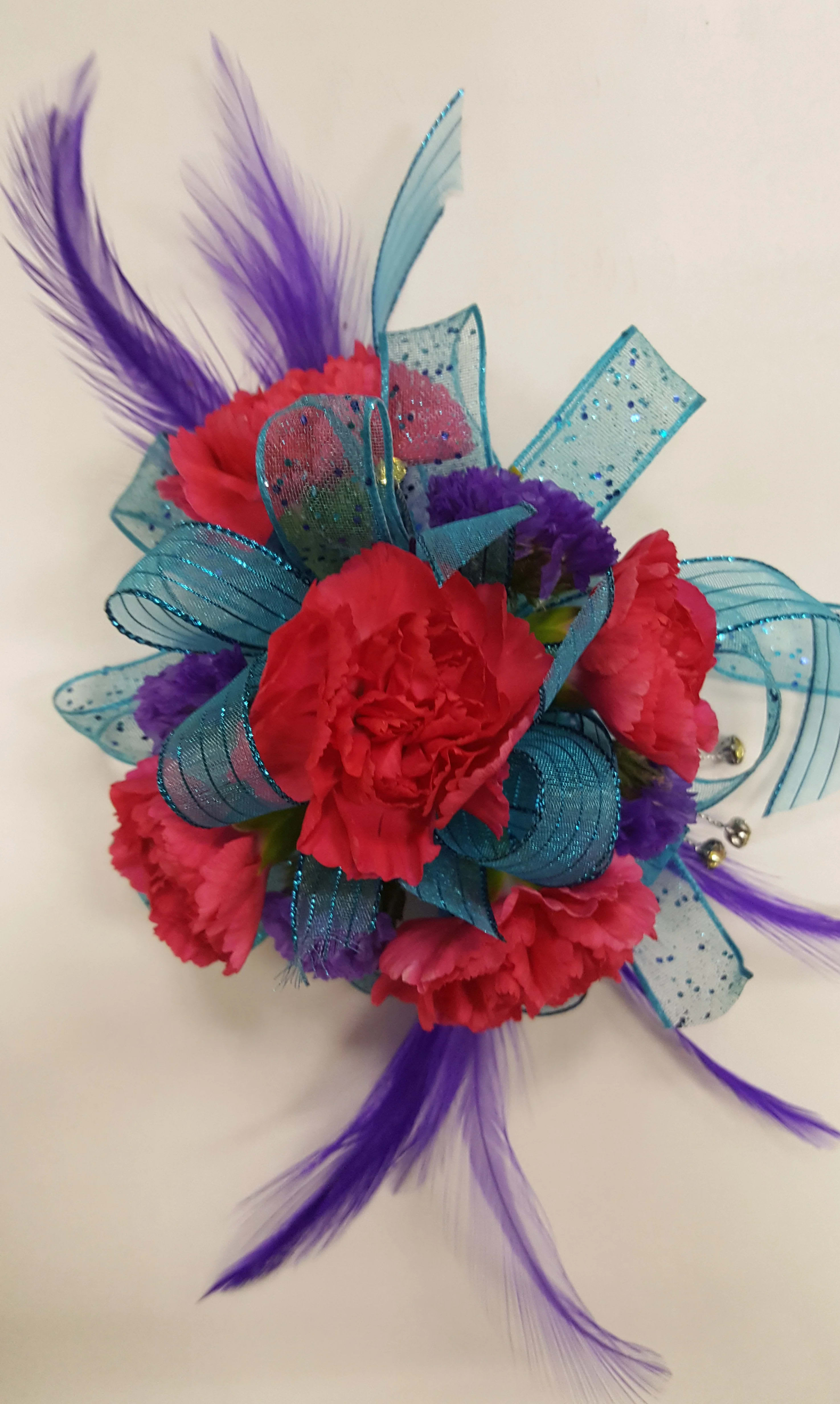 Pink Passion - hot pink mini carnations with purple &amp; turquoise accents. Must order 48 hours before event .