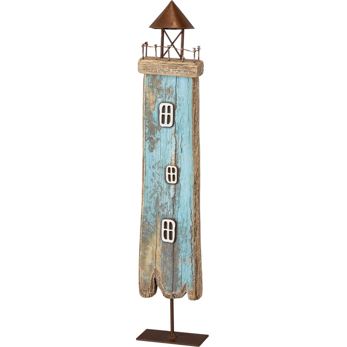 Lighthouse Blue Sitter - A wooden sitter featuring a blue lighthouse design.  