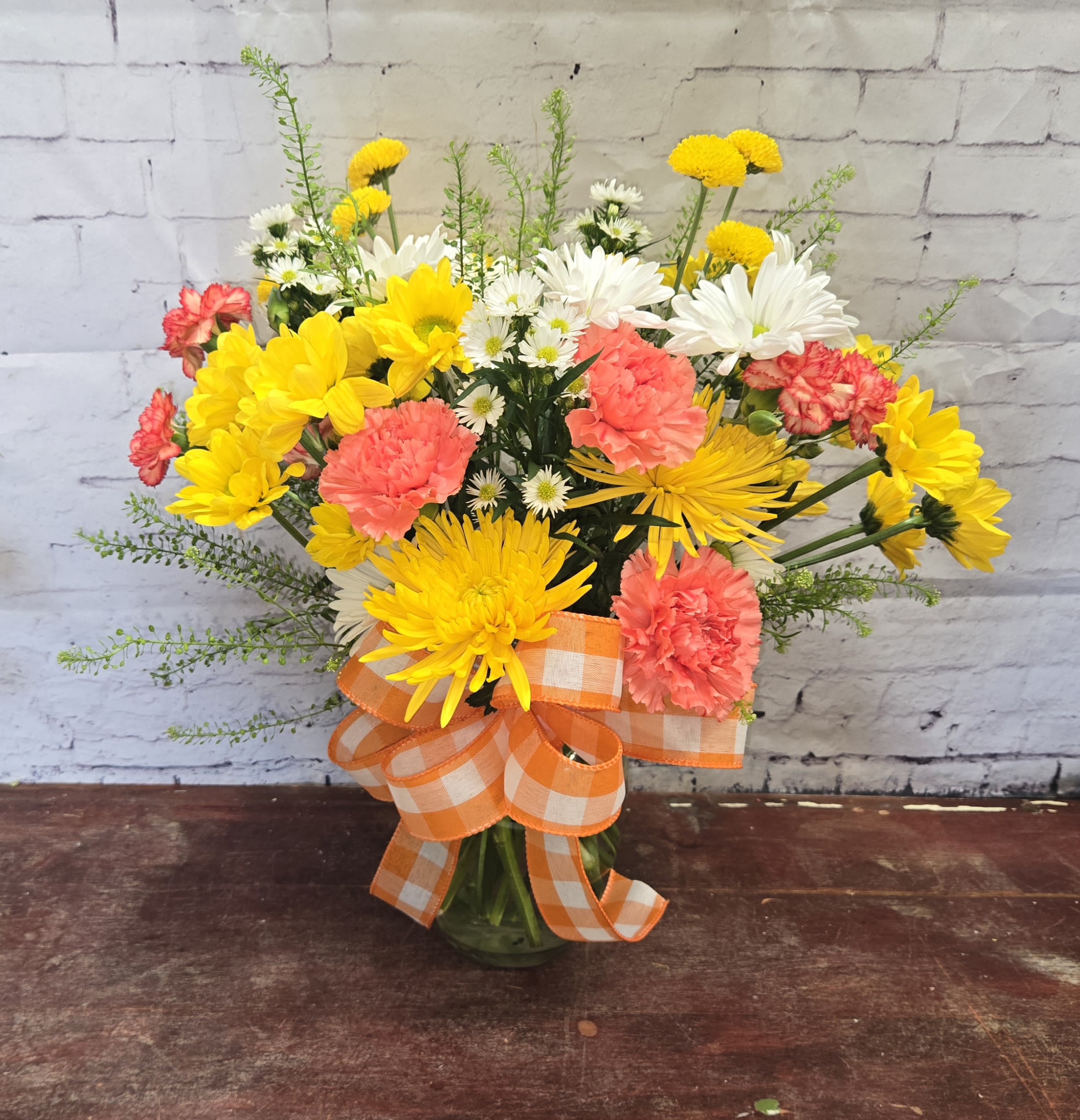 Happy Hello - Vase full of bright orange and yellow flowers.  Sure to make you happy!