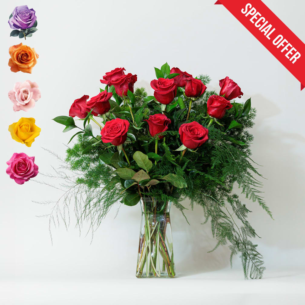 Dozen Roses Special! - Special of the week Dozen Roses Arrangement! Beautiful classic arrangement Dozen long stem roses, perfect for any special occasion. You can choose any color of roses.
