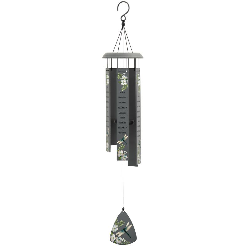 Eckert Florist's “Memory” – Harmony Bar Wind Chime *Our Local Deliverry Only - This 32″ Harmony Bar chime is made of aluminum with an industrial cord and an adjustable striker and UV Printed phrases on each bar. Chime Reads: “When someone you love becomes a memory; their memory becomes a treasure.” L: 32″ - W: 1.50″ - DIA: 5 3/8″