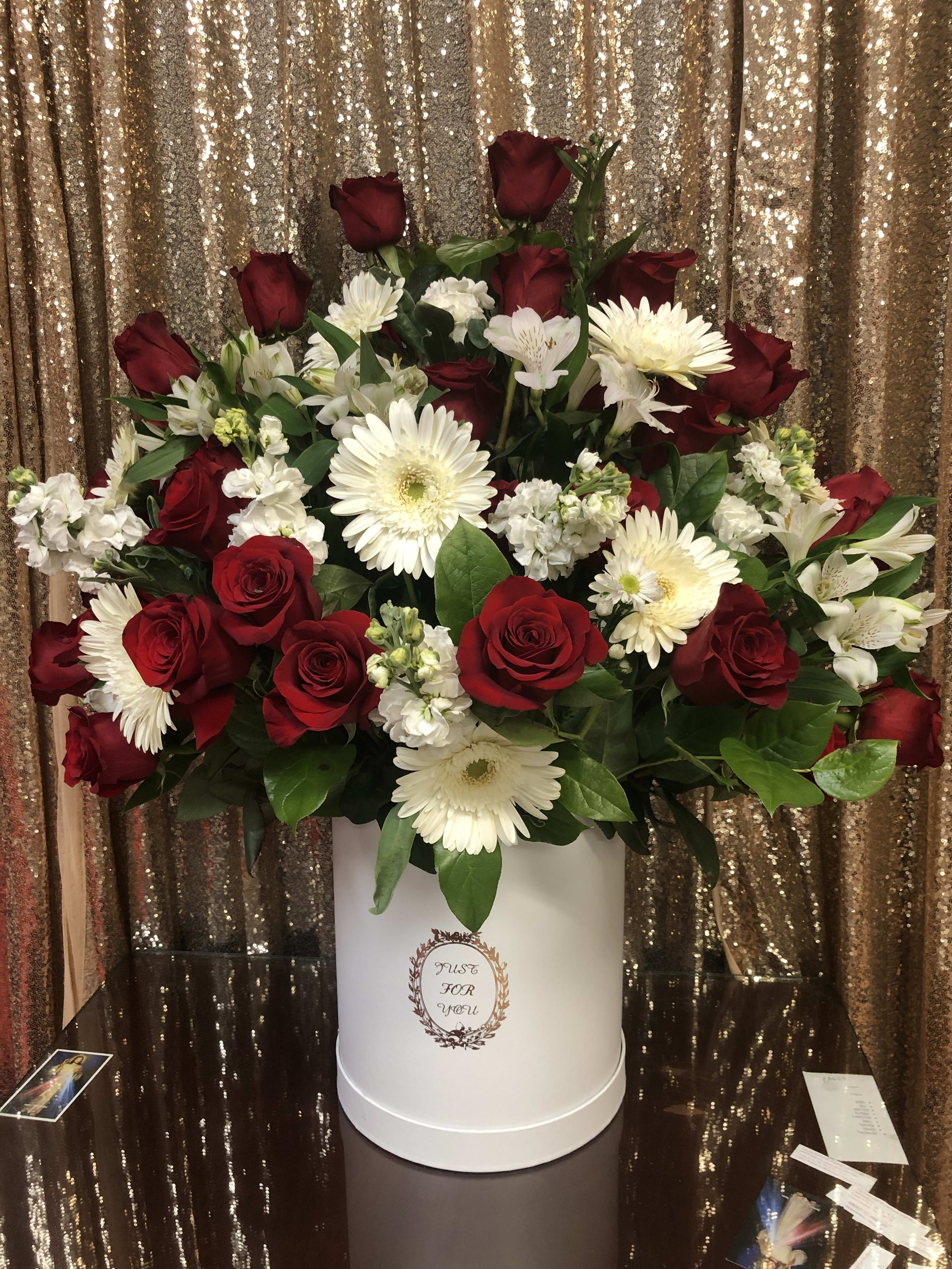 Special for you - 18 red roses and white fillers in modern box 