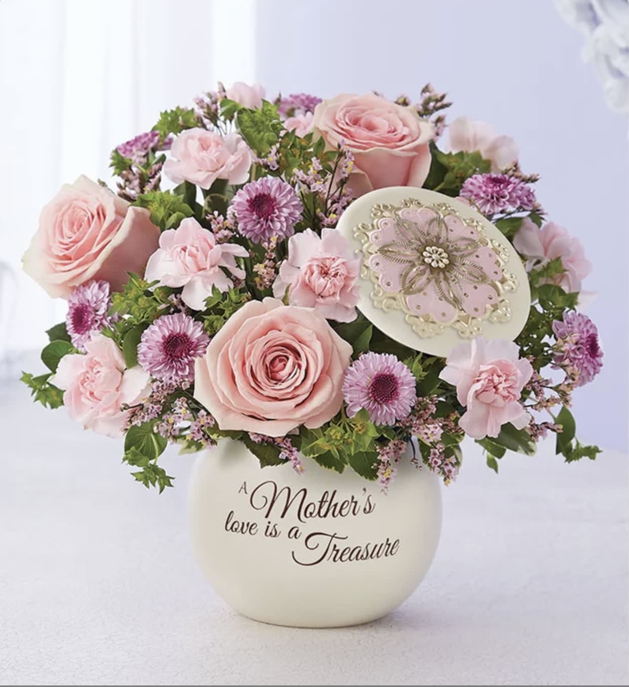 Mother of love  - Lavander pom and pink roses 