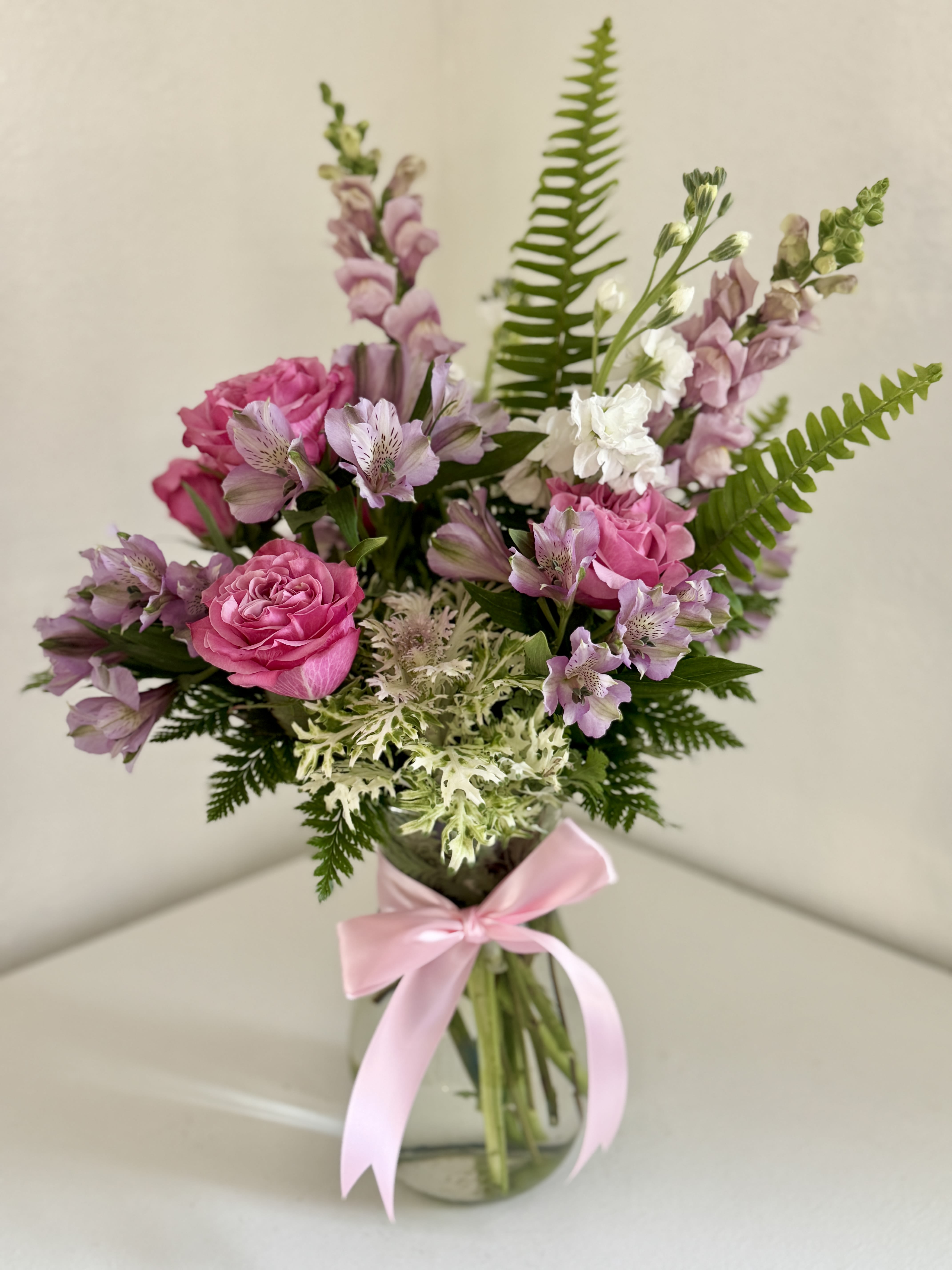Blush &amp; Bloom - A tall and sweet celebration of love and beauty, featuring soft pink hues and delicate accidents of lavender and white.