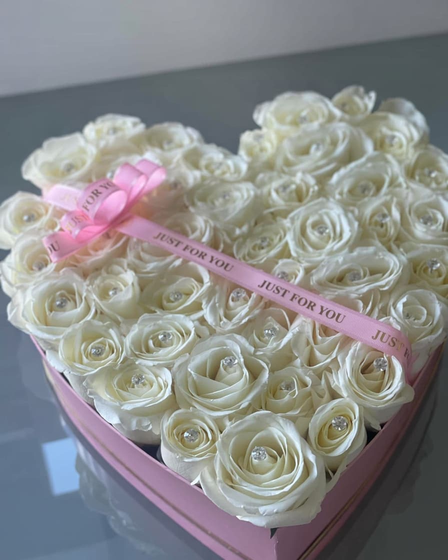 Pinky Promise  - Heart shaped box filled with roses!    Vary Colors of roses available. 