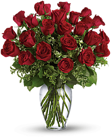 Double the Love - When you need to REALLY let her know……double the roses with 24 beautiful long stem red roses artfully designed with upgraded florists greens.