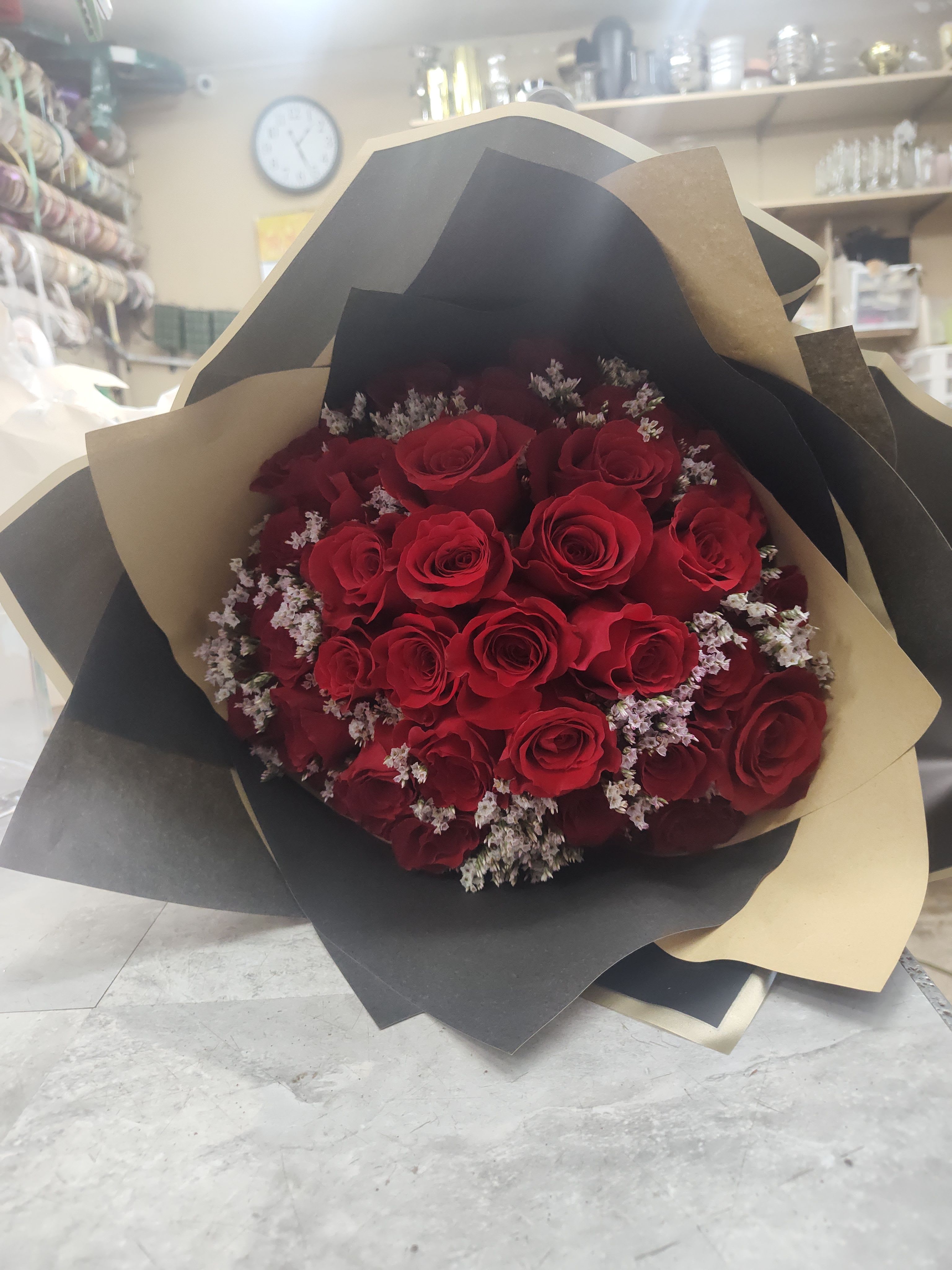 WOW, WHAT A WRAP OF ROSES - 3 DOZEN WAYS TO SAY 'I LOVE YOU'. ASSORTED COLORS. PLEASE ORDER 1 DAY IN ADVANCE. PUT THE COLOR YOU WANT UNDER SPECIAL INSTRUCTION.