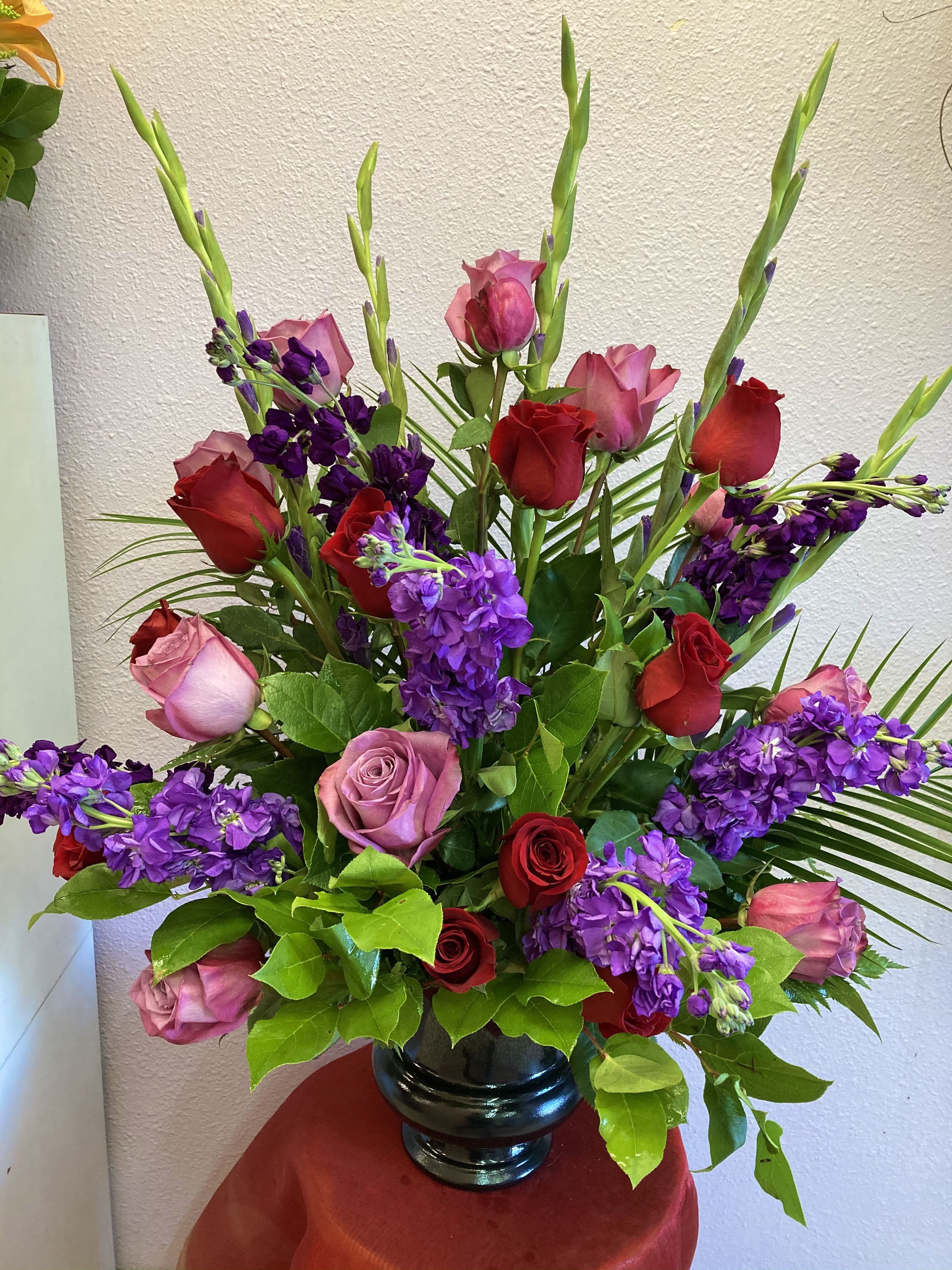  Moonlight Secrets by Forever Flowers - Incredible red and purple arrangement for anniversary, valentines or any other occasion.