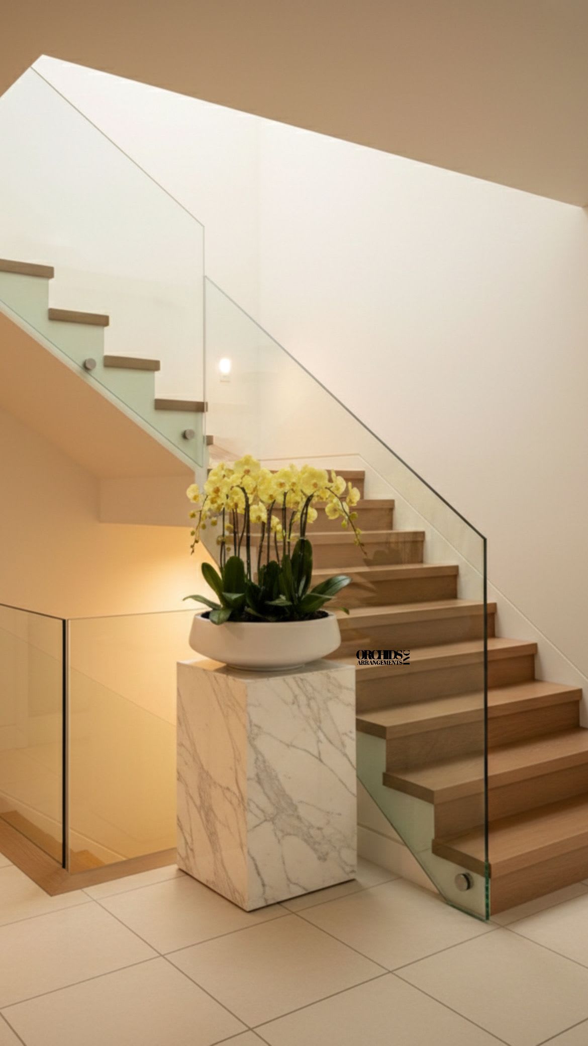 Flowers Yellow Orchid Same Day - A high quality Twelve yellow orchids arrangement with a vase 20" D X 7" T. An orchids arrangement deliver for any occasion design with fresh natural real beautiful Phalaenopsis cascade orchids plants minimalist decor. 