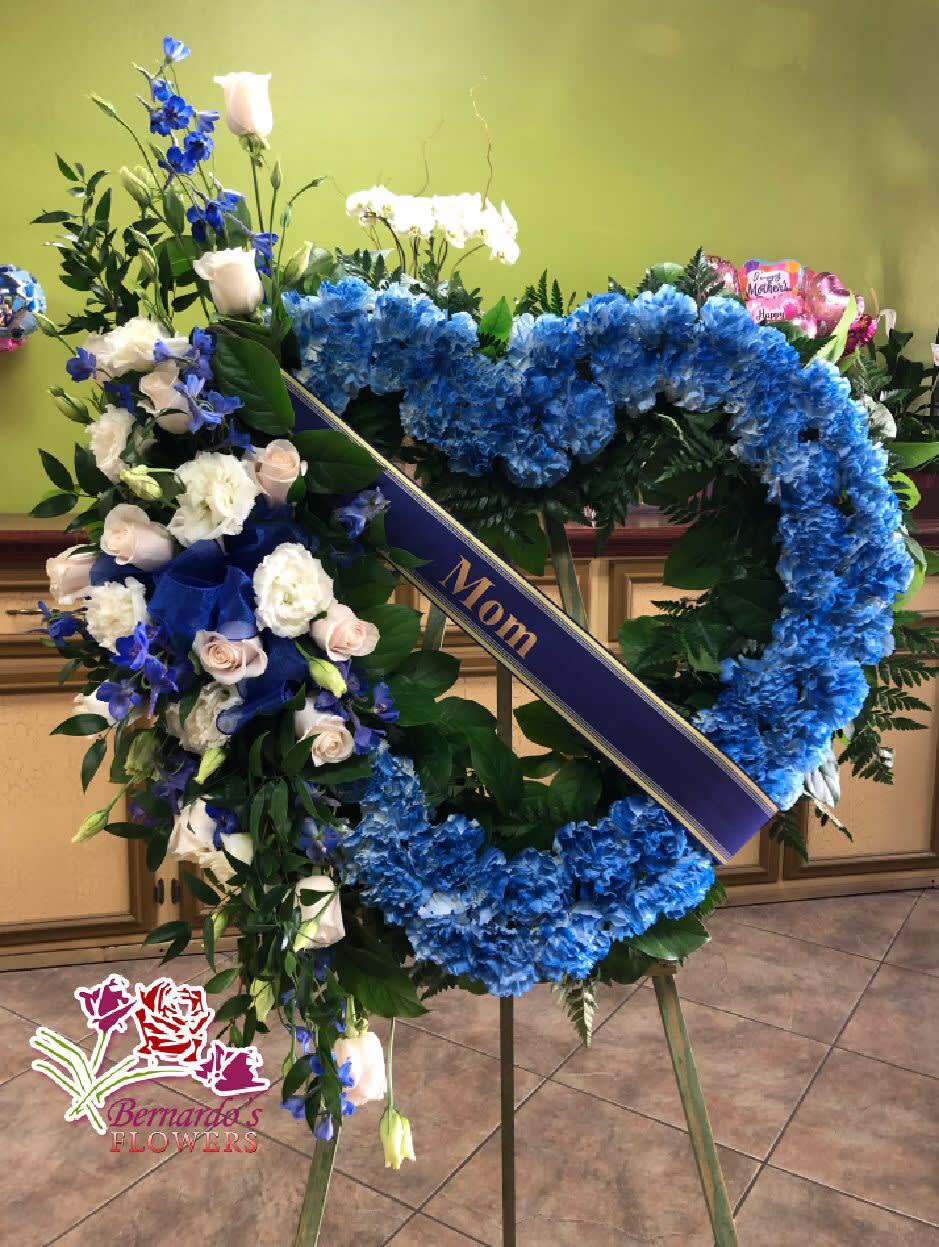 BFS-H17 Open Heart - Blue Open Heart with white rose, and blue filler cluster