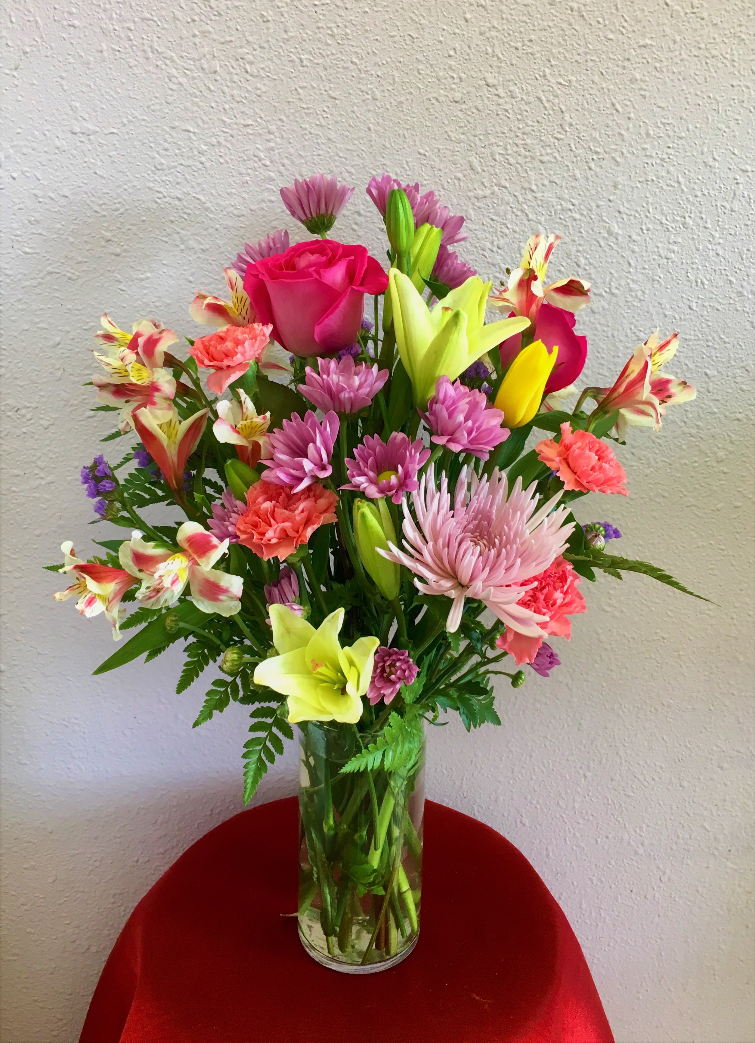 Pink Sky by Forever Flowers  - A simple pink arrangement containing altros, daisies, roses,  lilies, etc..