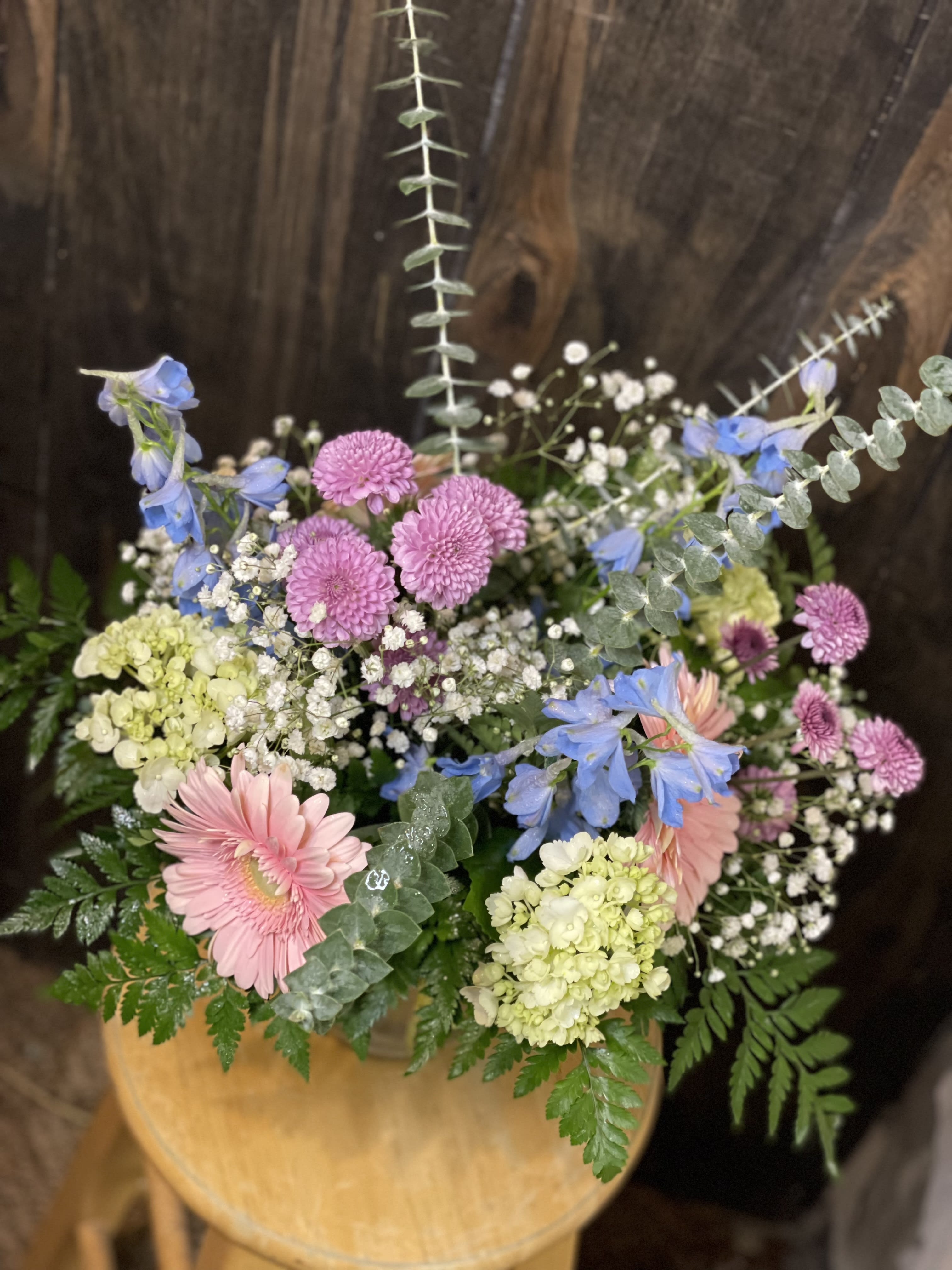 Pastel Party Bouquet - Pretty medium pastel bouquet fit for a Momma!  These cotton candy colors make us all swoon.  Surprise your mom this holiday with this sweet bouquet.  Don't forget to add one of our handcrafted enclosure cards, they are hand made locally. 