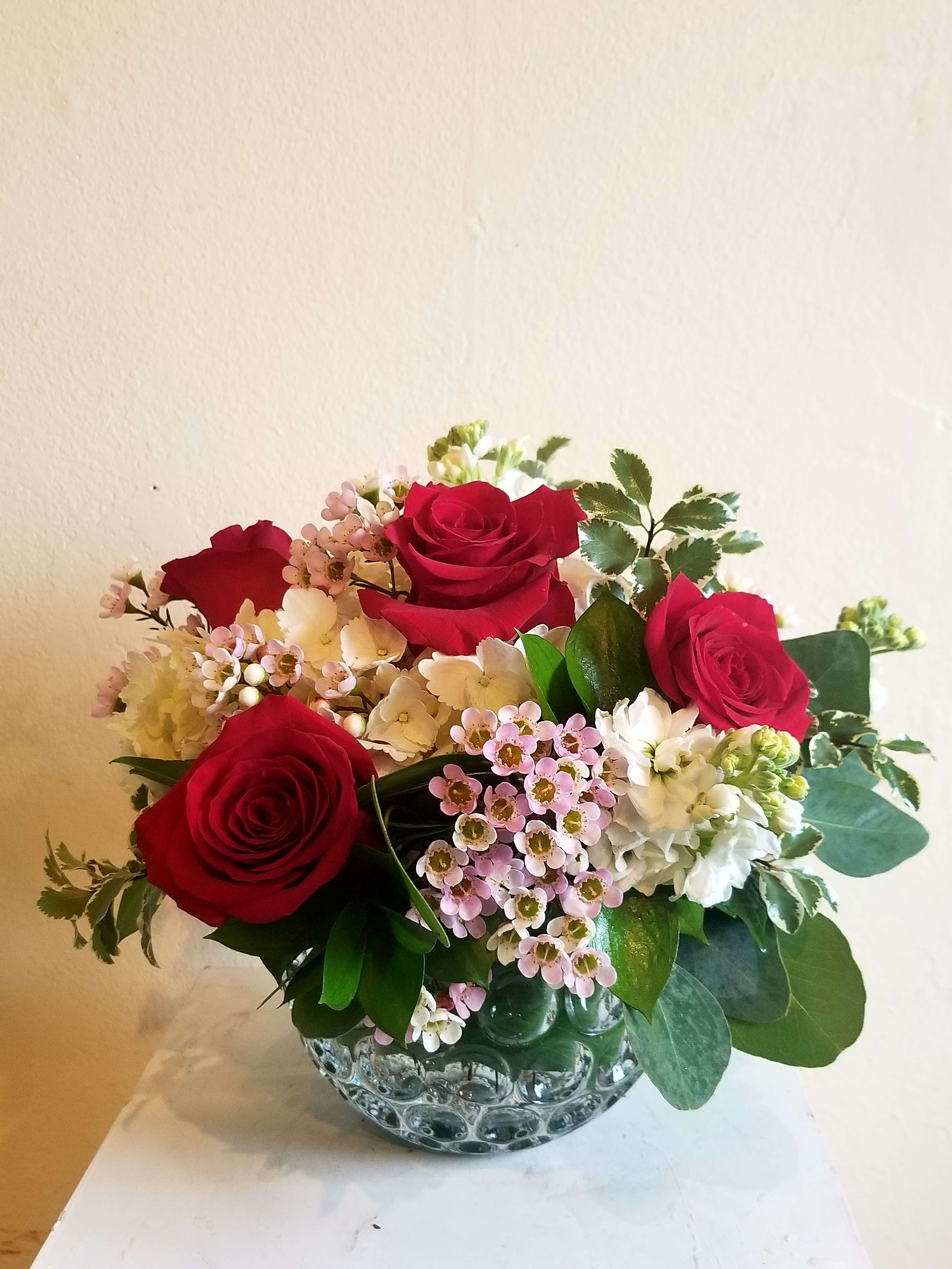 Hugs and Kisses - Roses, hydrangea, and accent flowers. 