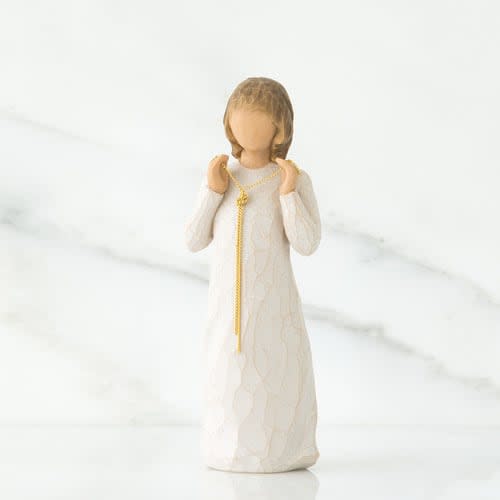 WILLOW TREE - TRULY GOLDEN  - "Your friendship is truly golden" A gift to celebrate supportive friendships. Designer's Susan Lordi carved, figurative sculpture. Hand-painted resin figure  Dust with soft cloth or soft brush. Avoid water or cleaning solvents 