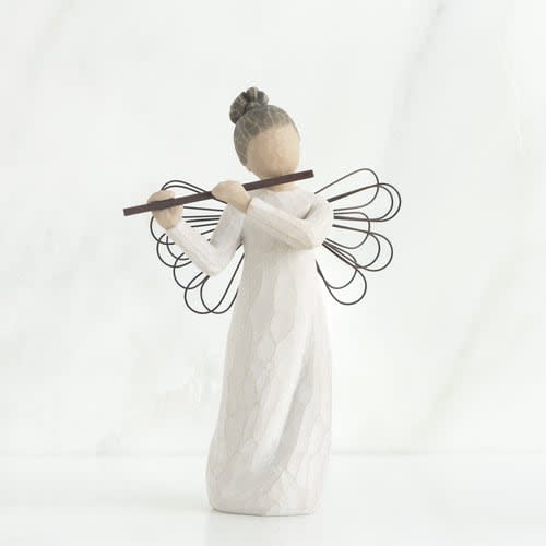 WILLOW TREE - ANGEL OF HARMONY  - "In harmony with life's rhythm" A gift for those who bring music and harmony to the world around them. 6.0" sculpted figure by Susan Lordi Carved resin, hand-painted. Dust with soft cloth or soft brush. Avoid water or cleaning solvents