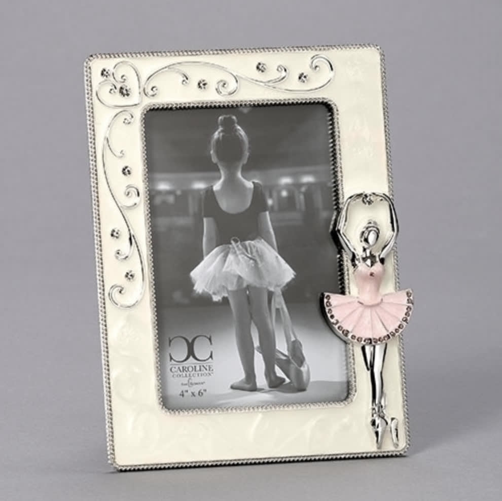Frame- 8.25”H Ballet Frame - 4x6 Pink Dancer w/Rhinestones