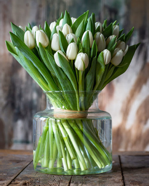Antarctica Tulips Bouquet - ANTARCTICA – Tulips bring a smile to everyone’s face.  A bright and cheery flower that always keeps on growing.  The petals of the double tulips and parrot tulips are exceptionally beautiful.  A great arrangement to have in the kitchen or drawing room.