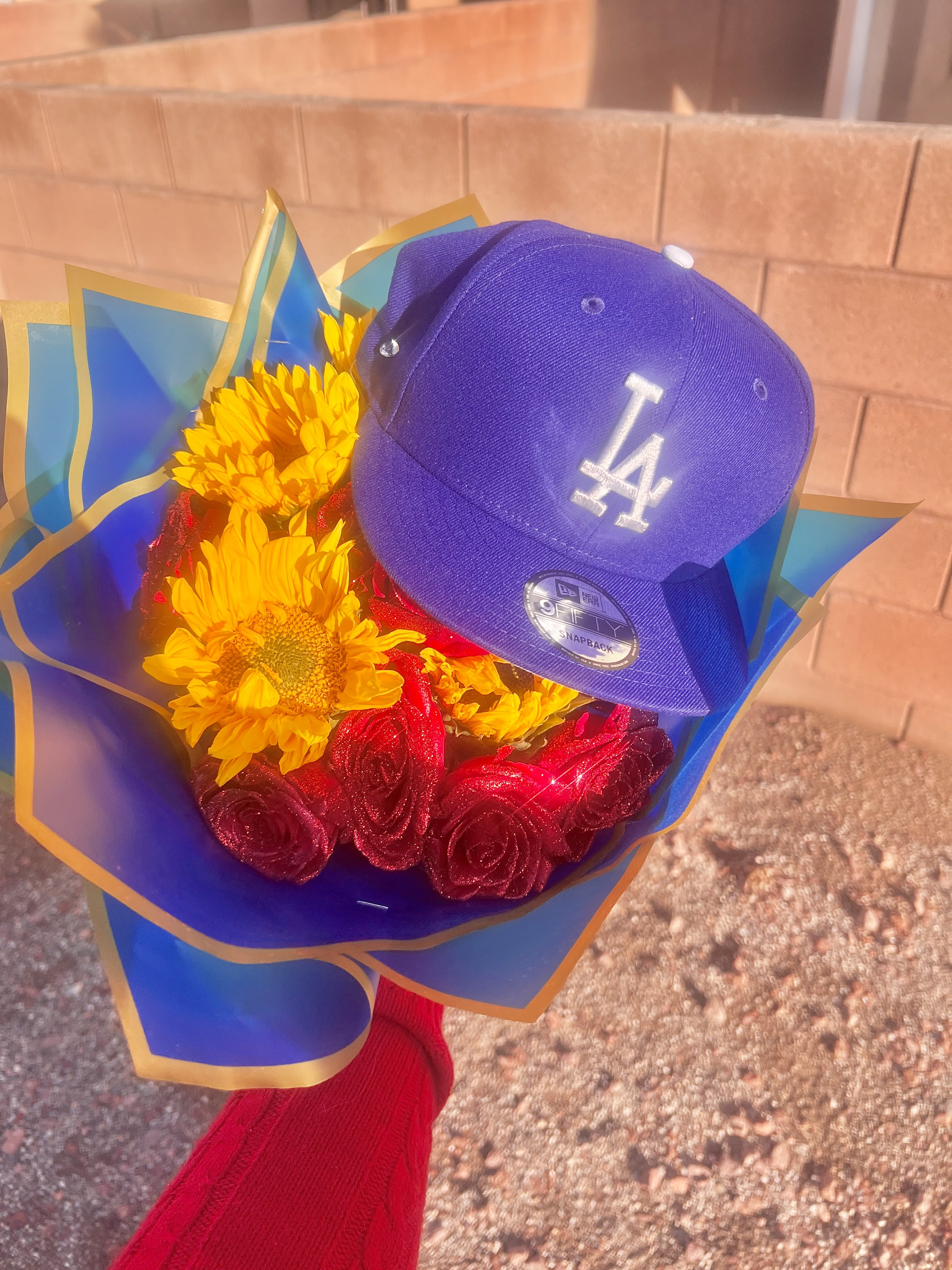 Baseball hat Bouquet - rep your fave team with a beautiful bouquet