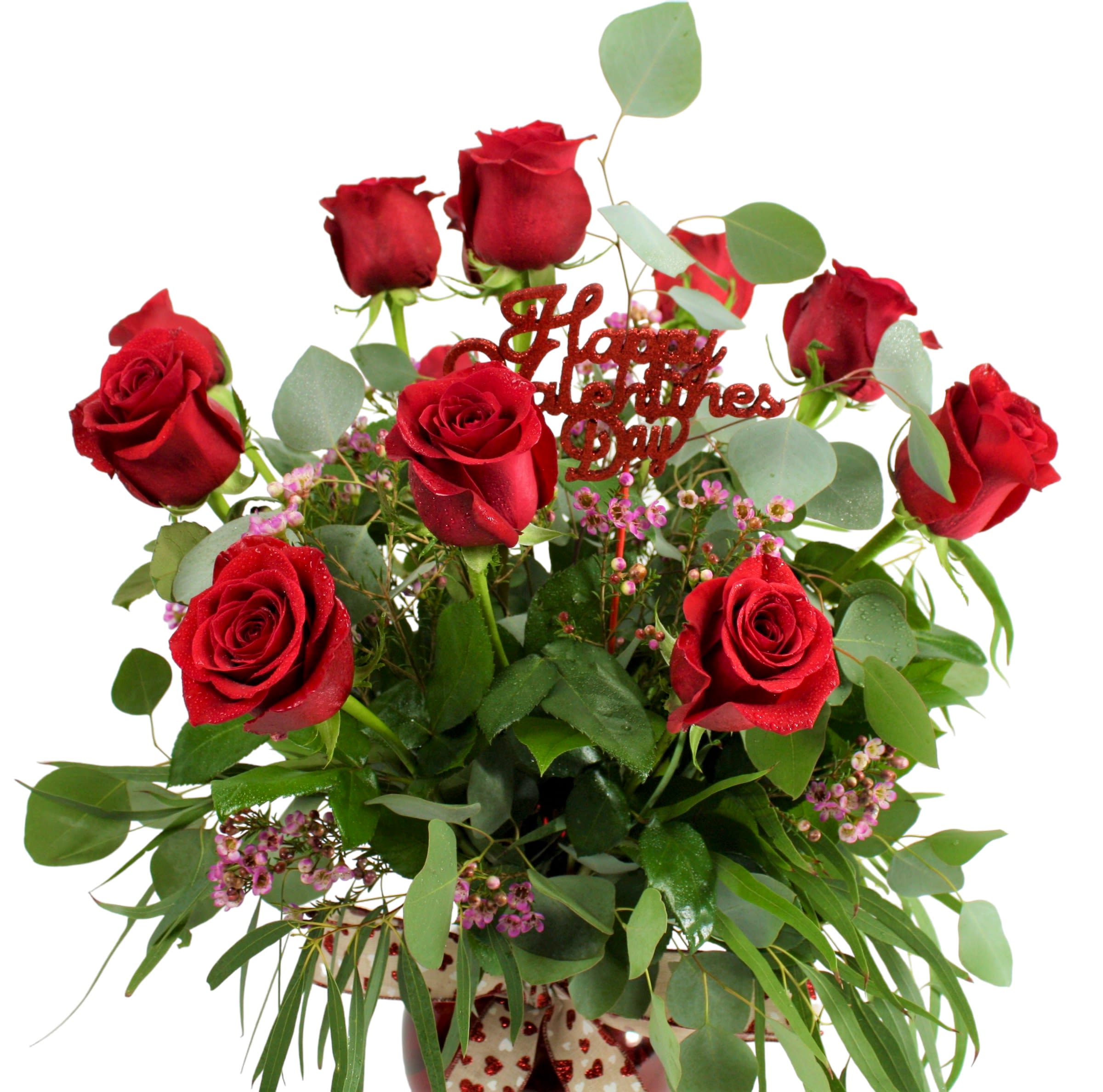 Dozen Roses! | Deluxe Shown - Beautiful dozen roses arranged in a vase.  Standard: Dozen roses arranged in a vase with greens. Deluxe: Dozen roses arranged in a vase with greens and accent flowers. Premium: Dozen roses arranged in a vase with hydrangea, premium greens and accent flowers.