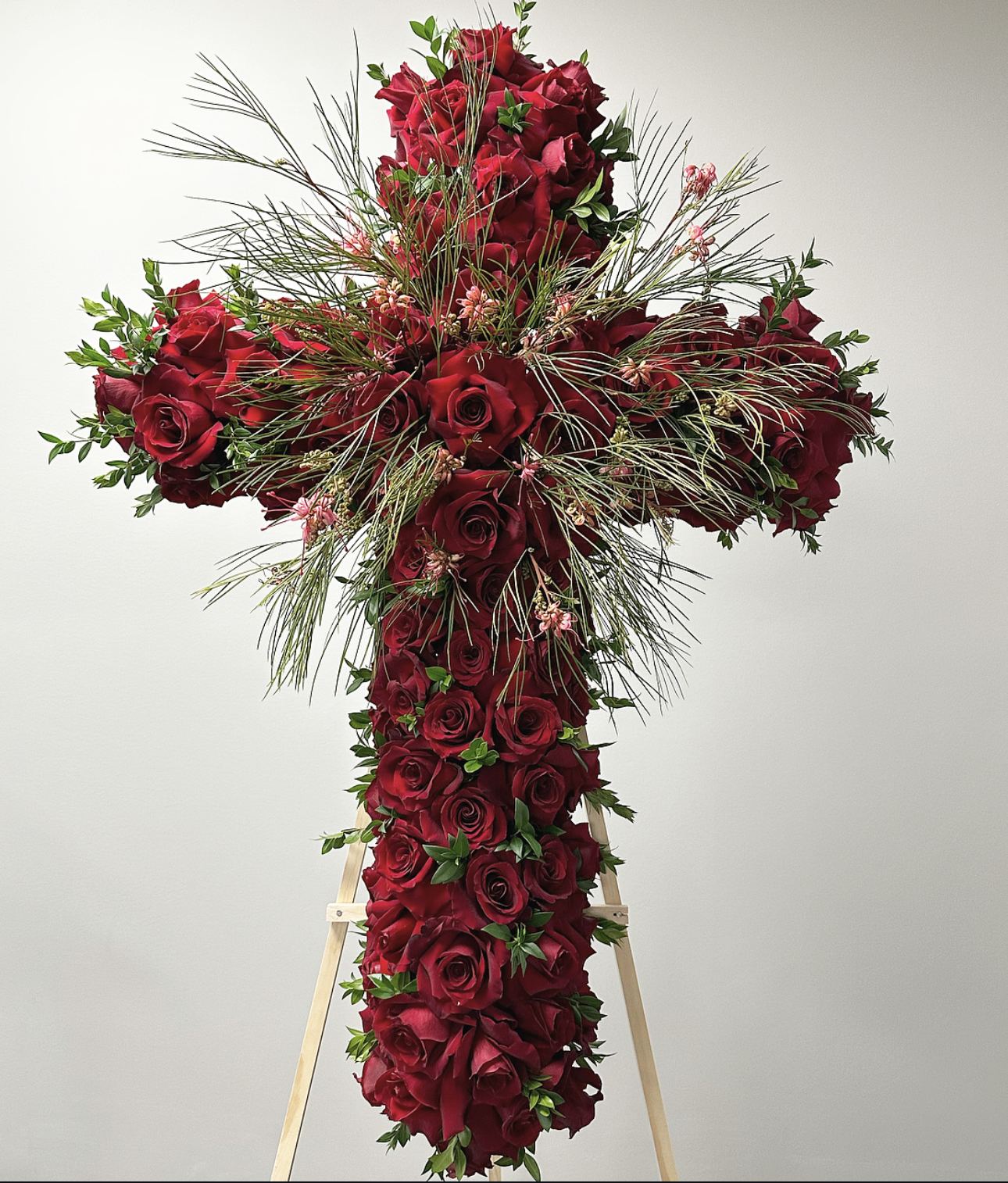 Funeral Wreath Cross - Red rose funeral cross wreath For any other color or size please contact us via phone