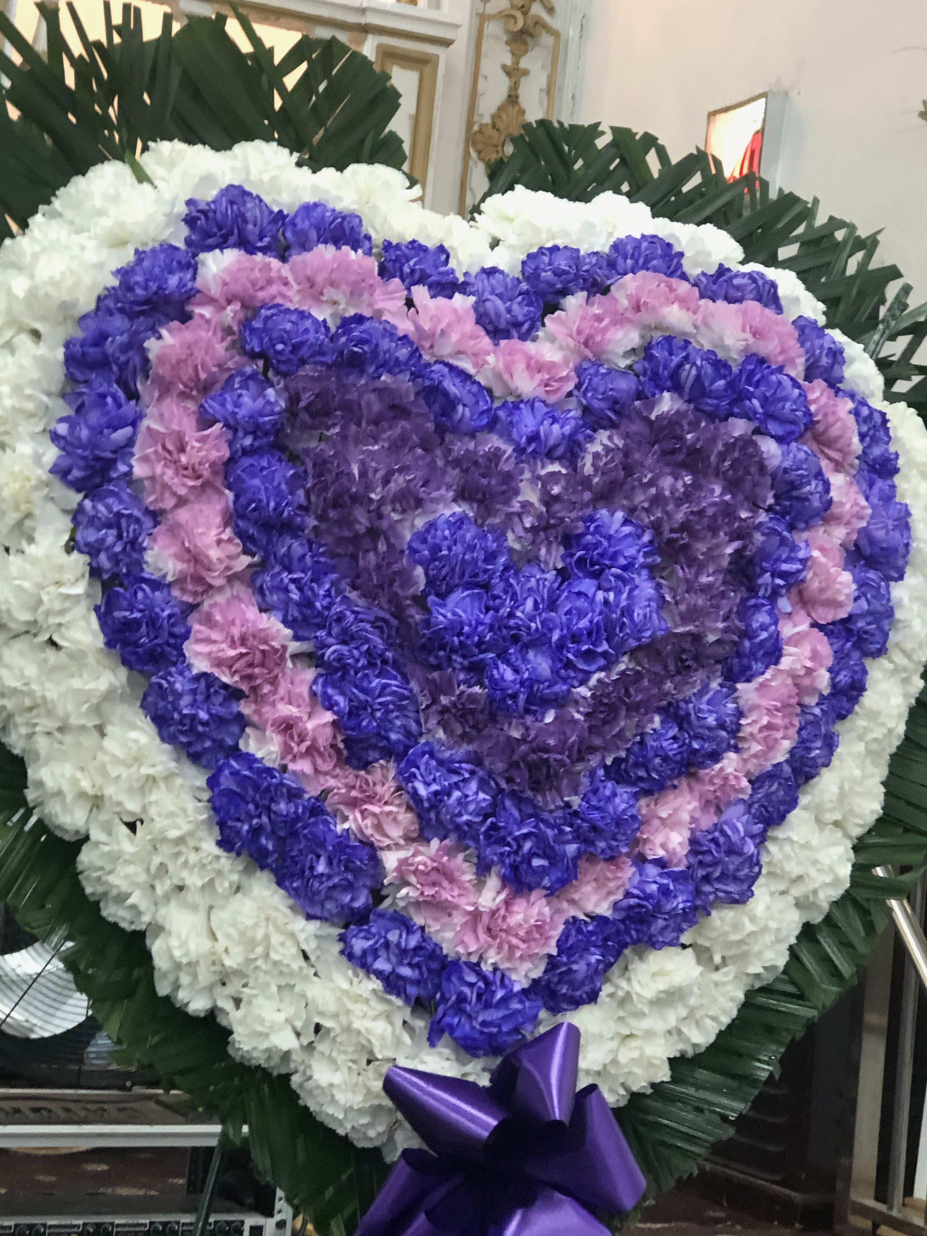  Sympathy Lavender Heart  - Custom design with colorful shades of purple and white carnations 