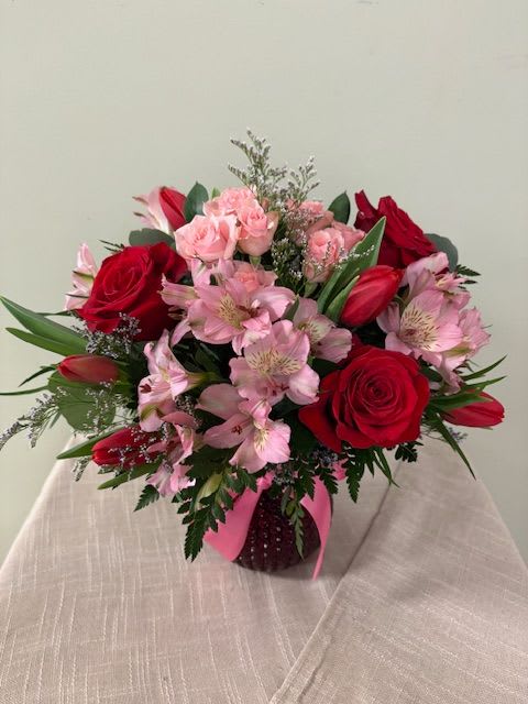 Ruby Romance - Please Note: Each design is custom made and filled to value. We only use fresh product to ensure top quality so new orders are subject to substitutions.