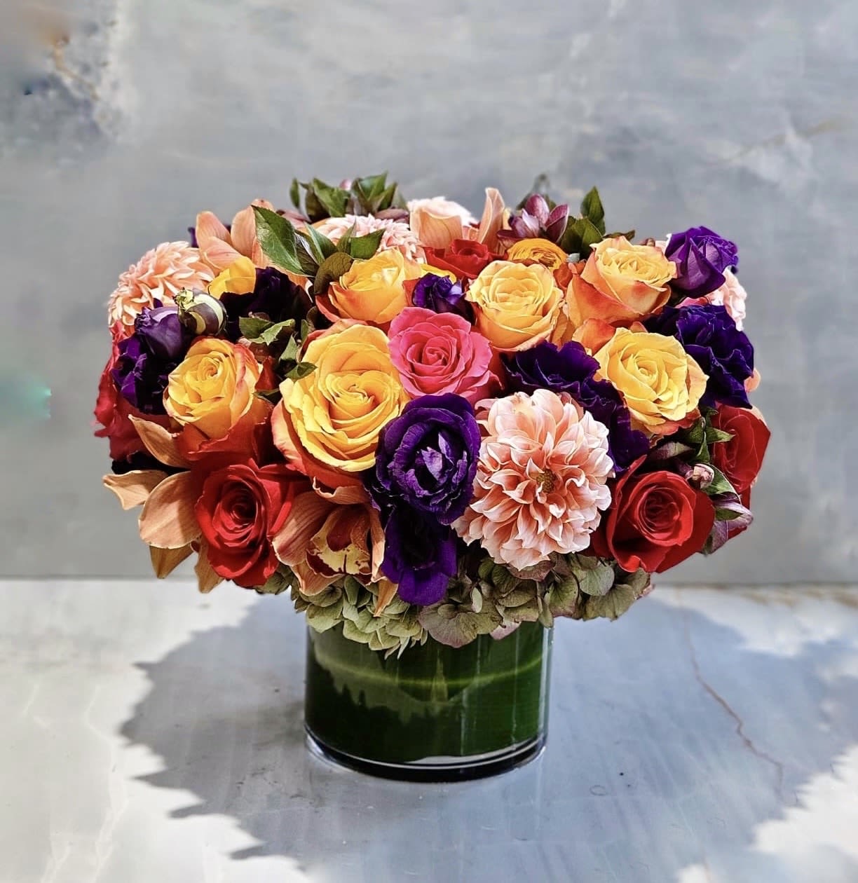 Colorful Mixed Arrangement - Premium Roses, Hydrangea, Lisianthus, Cymbidium Orchid and more.. 