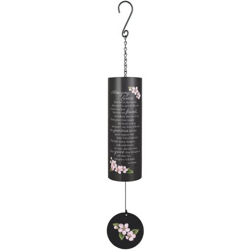 Eckert Florist's "Amazing Grace" 36" Cylinder Sonnet Wind Chime *Our Local Delivery Only - Our 36" Cylinder Sonnets are made of powder coated steel and metal with a popular sentiment UV printed directly onto the tube. Adjustable striker. 4.375" Diameter x 14" Length cylinder. Cylinder Reads: "Amazing Grace how sweet the sound, that saved a wretch like me. I once was lost but now am found, was blind, but now I see. ‘Twas grace that taught my heart to fear, and grace my fears relieved. How precious did that grace appear the hour I first believed. Through many dangers, toils and snares we have already come. ‘Twas grace that brought us safe thus far, and grace will lead us home." L: 36" DIA: 4.375"  *Our local delivery only