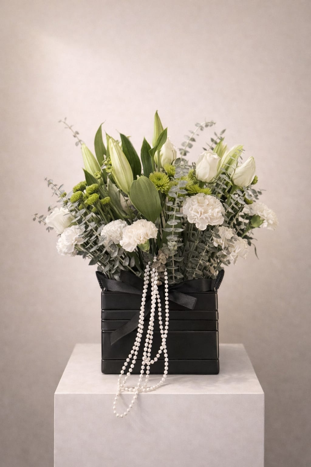 Black pearl - Elegant arrangement in a black metal box