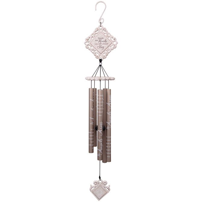 Eckert Florist's Vintage "In Angels Arms" Wind Chime By Carson - Approx. 36" Total Length Sentiment on tubes: "In Angels' Arms - In Angels' arms you were taken away...inside our hearts you will always stay." *Our Local Delivery Only