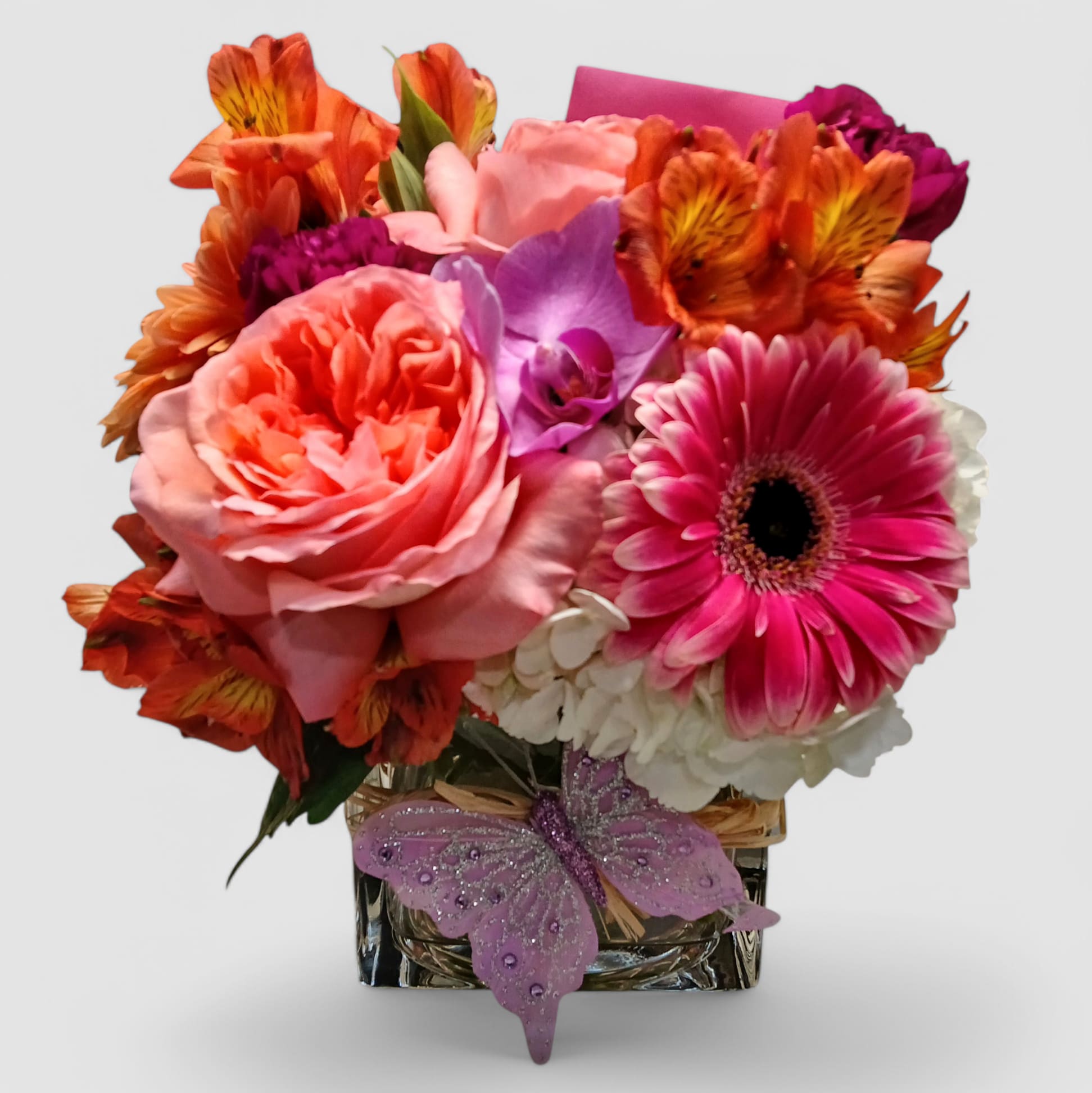 Wishing You Blessings Bouquet - Send a beauty of a bouquet today to make their day. Roses daisies and more arranged in a glass vase. Big smiles.