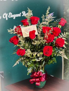 Rosey Red Vase Arrangement  - This Rosey Red Vase Arrangement is a symbol of Love.