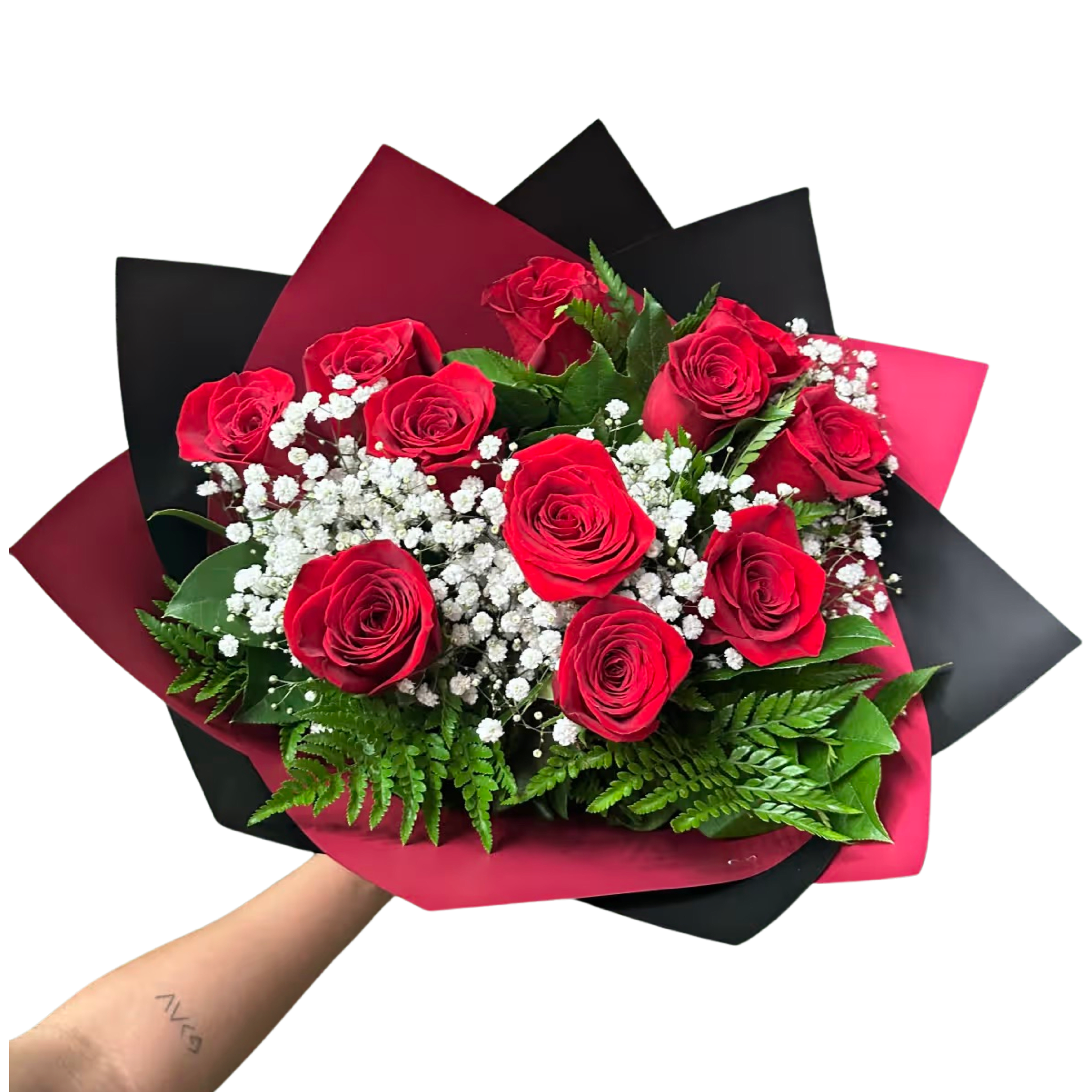 Red Rose Dozen Bouquet  - A dozen red roses wrapped in beautiful paper. Send your loved one a piece of your heart. Sure to make anyone feel the love. Perfect for any occasion.