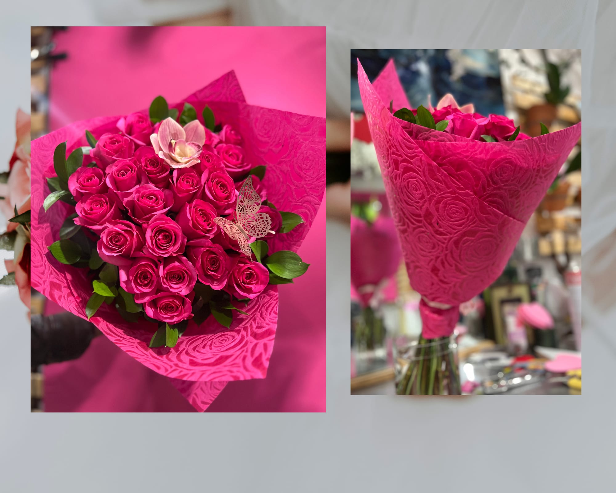BUTTERFLY PINK.    24 PINK ROSES - 24 BEAUTIFUL PINK ROSES "CUT BOUQUET"