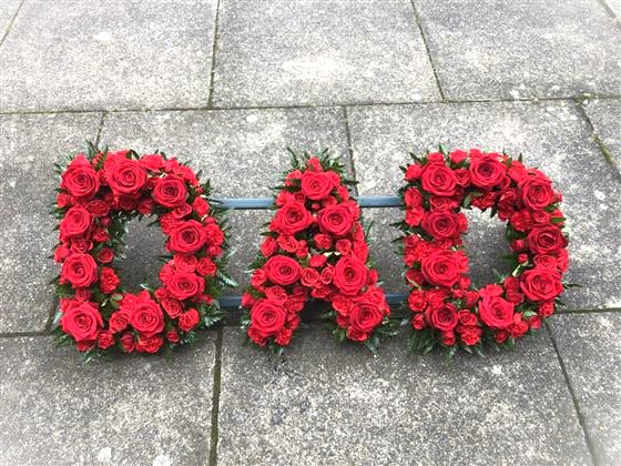 Dad Red Tribute - Expressing love  and all deepest emotions through this beautiful letter arrangement.  This arrangement requires 3 days notice to order.