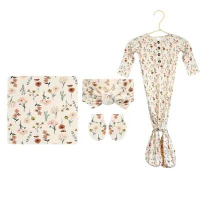 Lou Lou &amp; Company Rachel Newborn Bundle - The sweetest set of essentials! This perfect bundle is for every new mama and baby and your special fresh start. It’s all you really need (just add baby) Knotted gown, swaddle blanket, headband and mittens included in this bundle. 