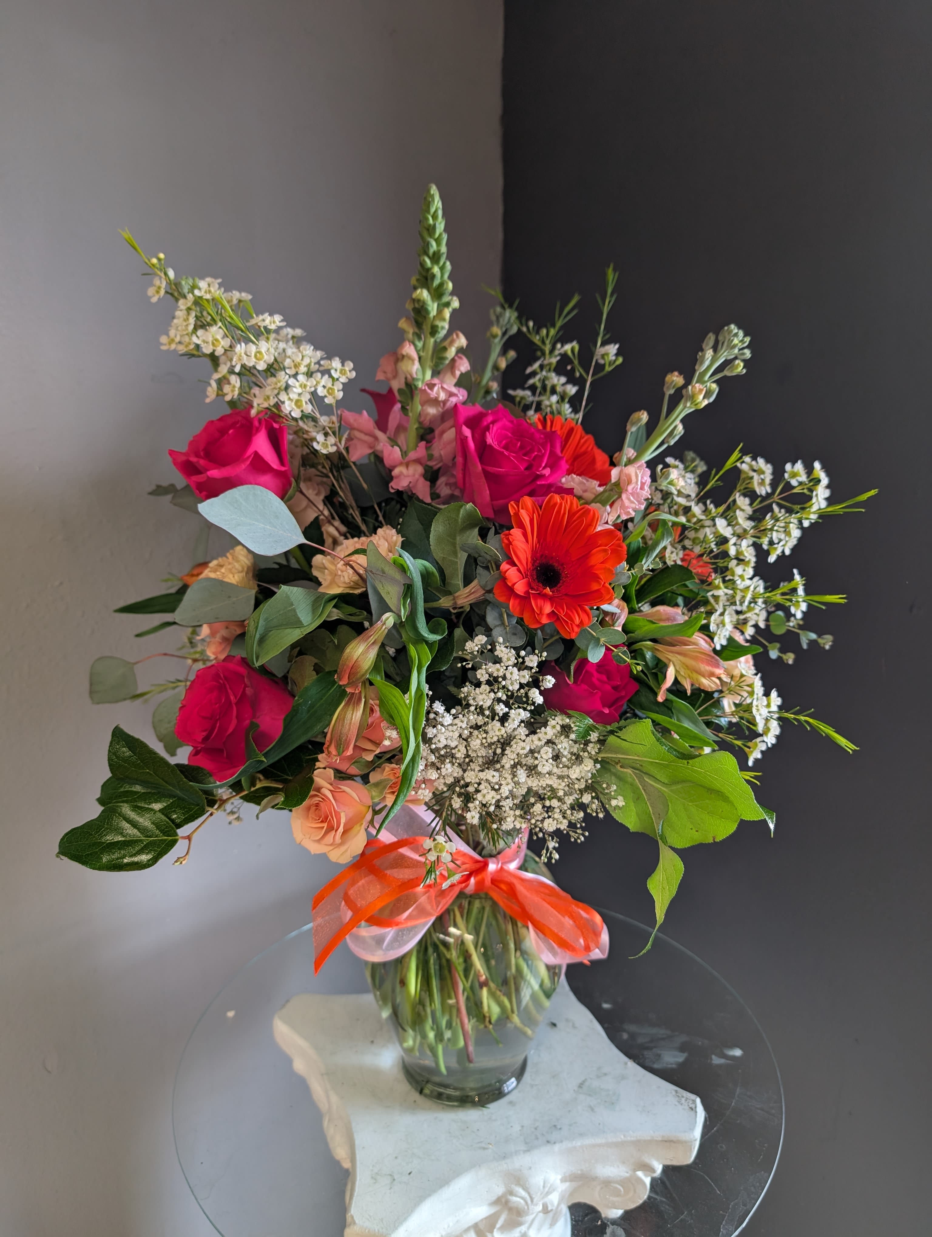 # 158 Winter Floral Arrangement - A beautifully selected bunch of the freshest flowers in a vase uniquely arranged by hand.