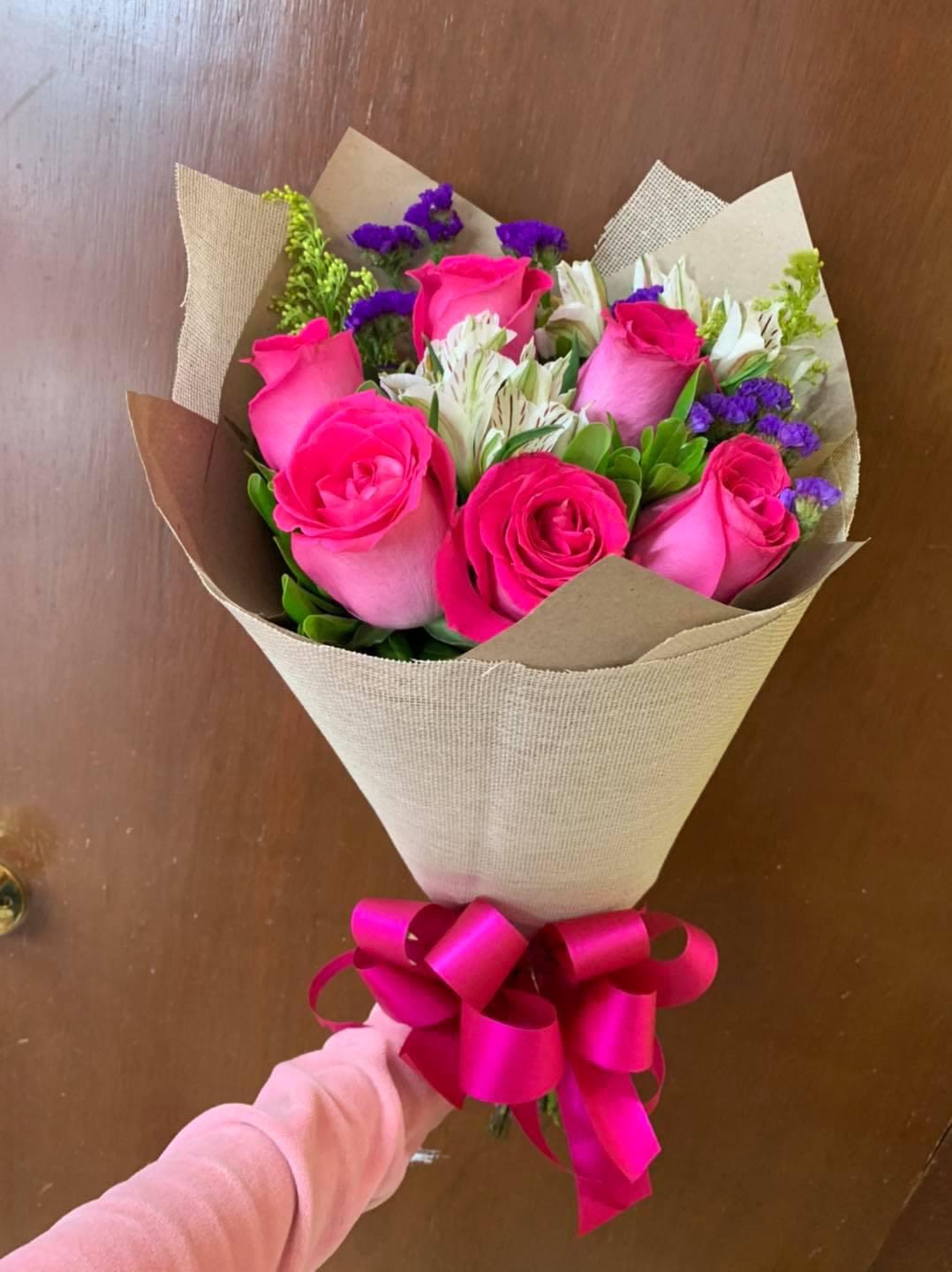 Pink bouqu - 6 roses pink mix