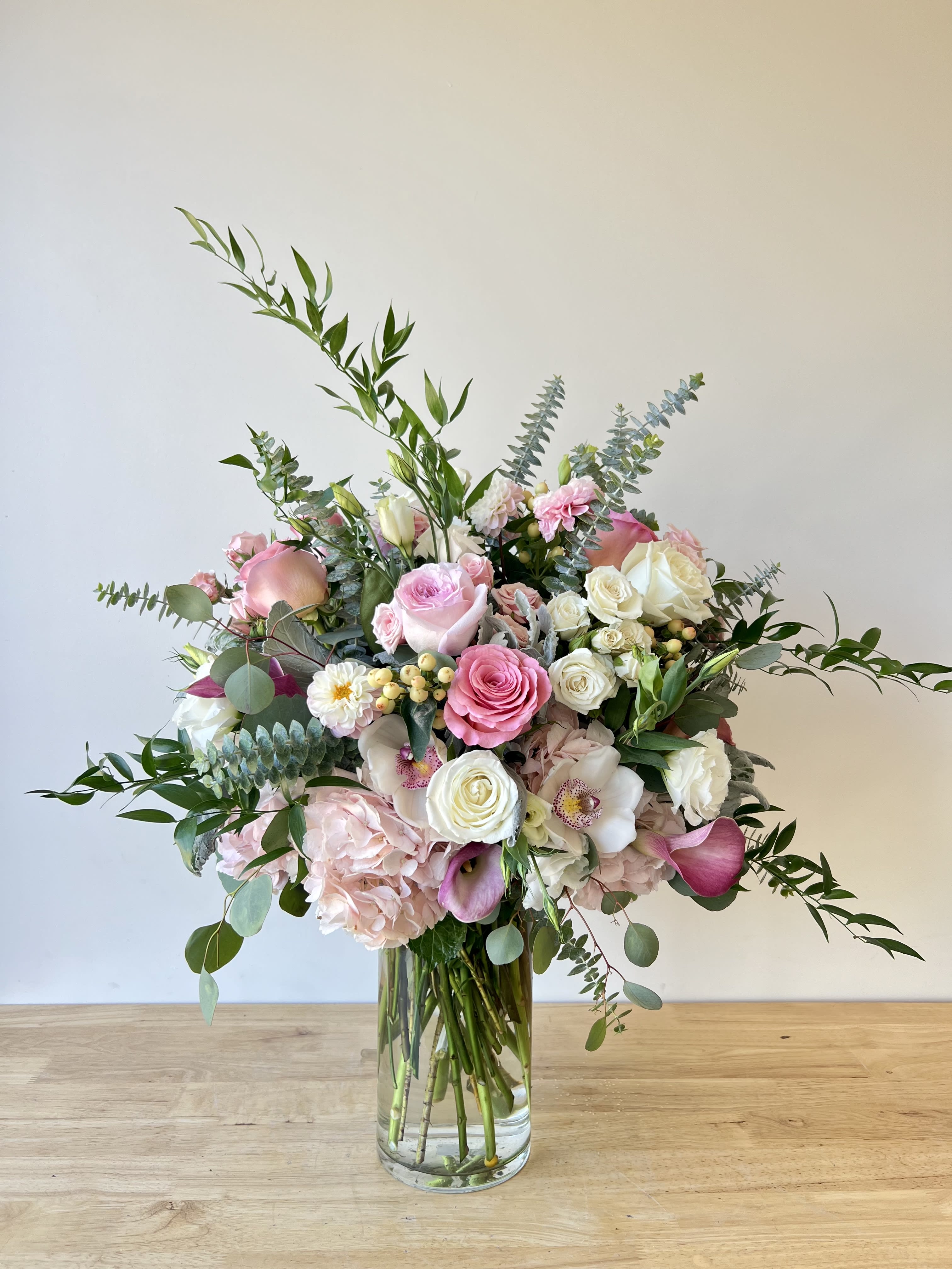 Lovely Dreams - Beautiful Round Arrangement with light pinks and white florals 
