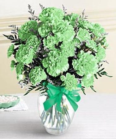 Green Carnations Vase  - What's better than all green carnations to celebrate St. Patrick's Day! 