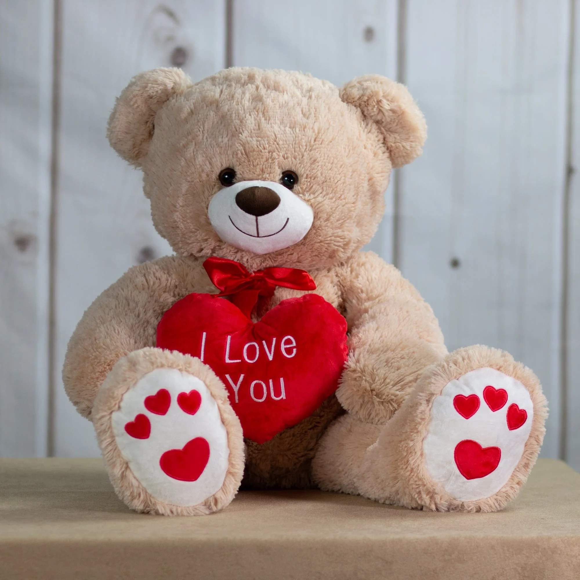 36" Beige I Love You Bear - The big cuddly! 36" from head to toe. Feels awesome to the hug!