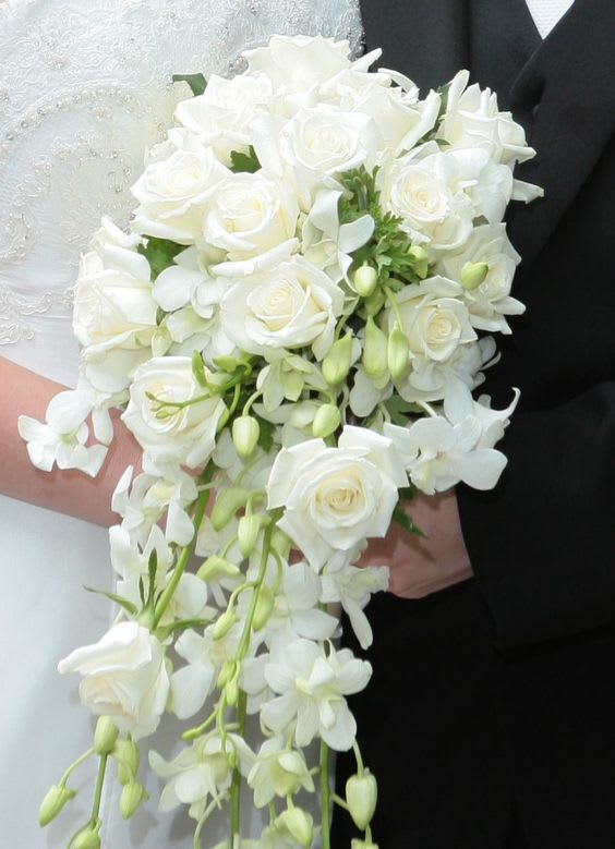Bride Bouquet white orchids, roses and other white flowers. - Flowers for Bride handheld bouquet