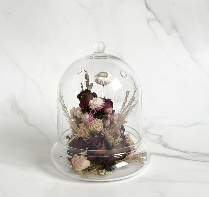 Forever Terrarium  - Our Forever Terrariums are made with dried flowers and natural materials. A one-of-a-kind gift that is maintenance-free and beautiful! The terrarium is standard 9”x7" , deluxe 12"X10".  This photo is an example of a terrarium and you will not receive this exact terrarium. All our terrariums are one of a kind. You can call us or email us with a custom order if you prefer. 