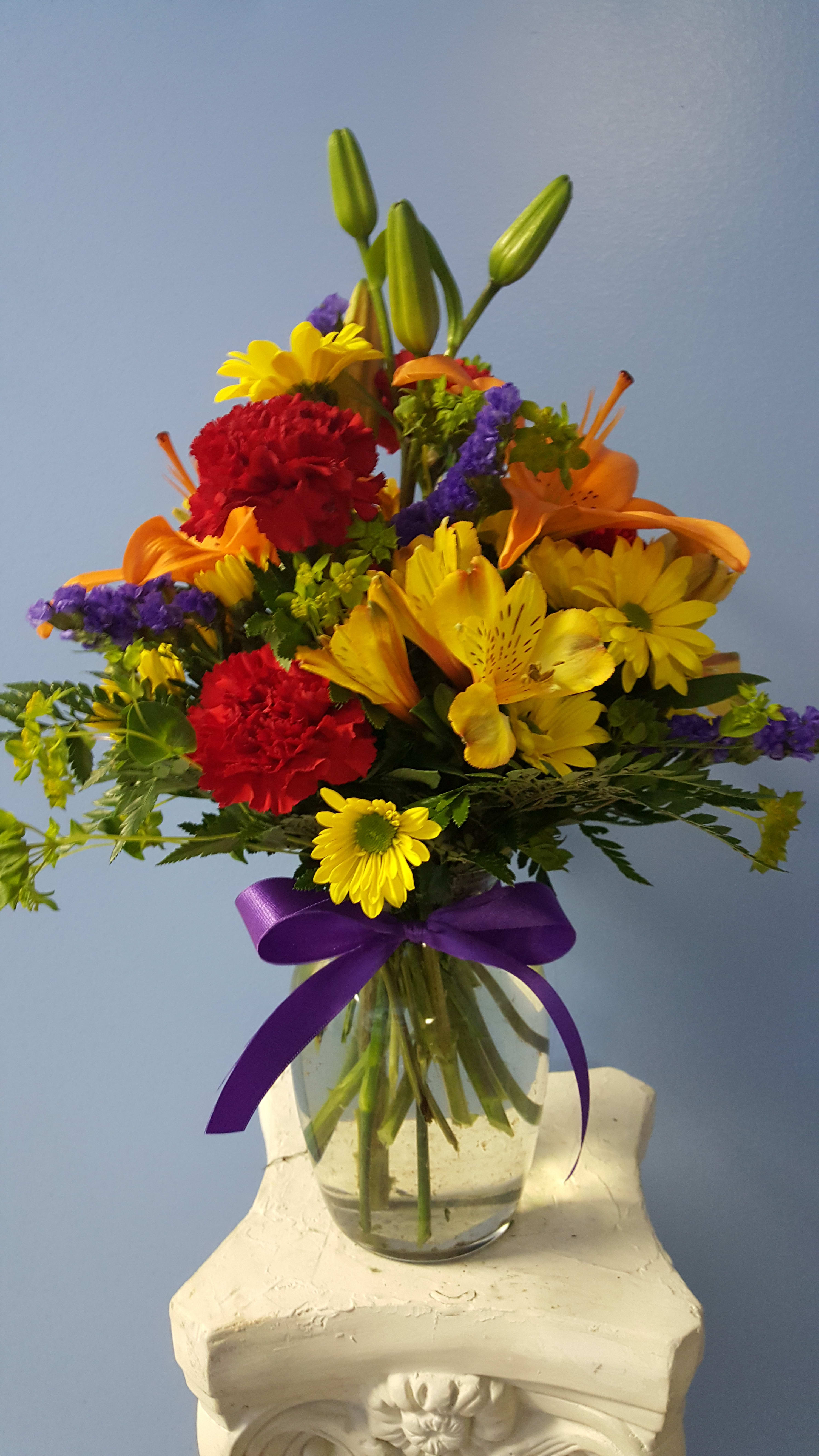 The STACIE SPECIAL - Carnations alstromeria Lilies status and a mix of greenery