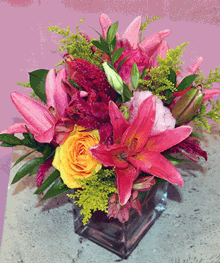 Bright and Happy Day  - Mix flowers on a clear vase