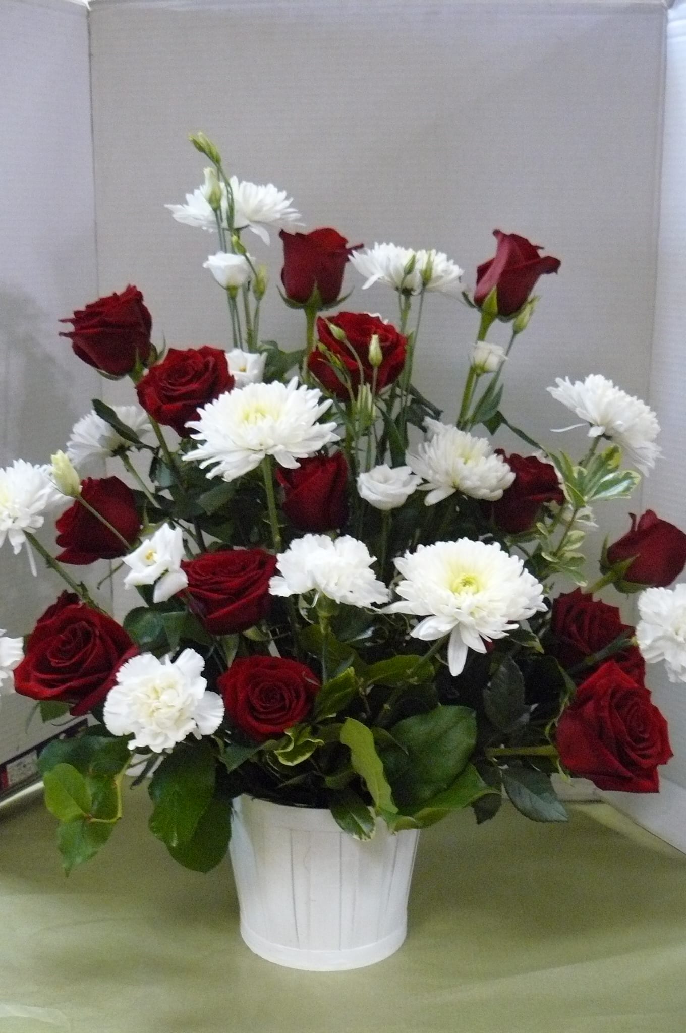 Fire Brook Basket -  Red Roses,  Mini-Carnations, Mums, Fancy Greens