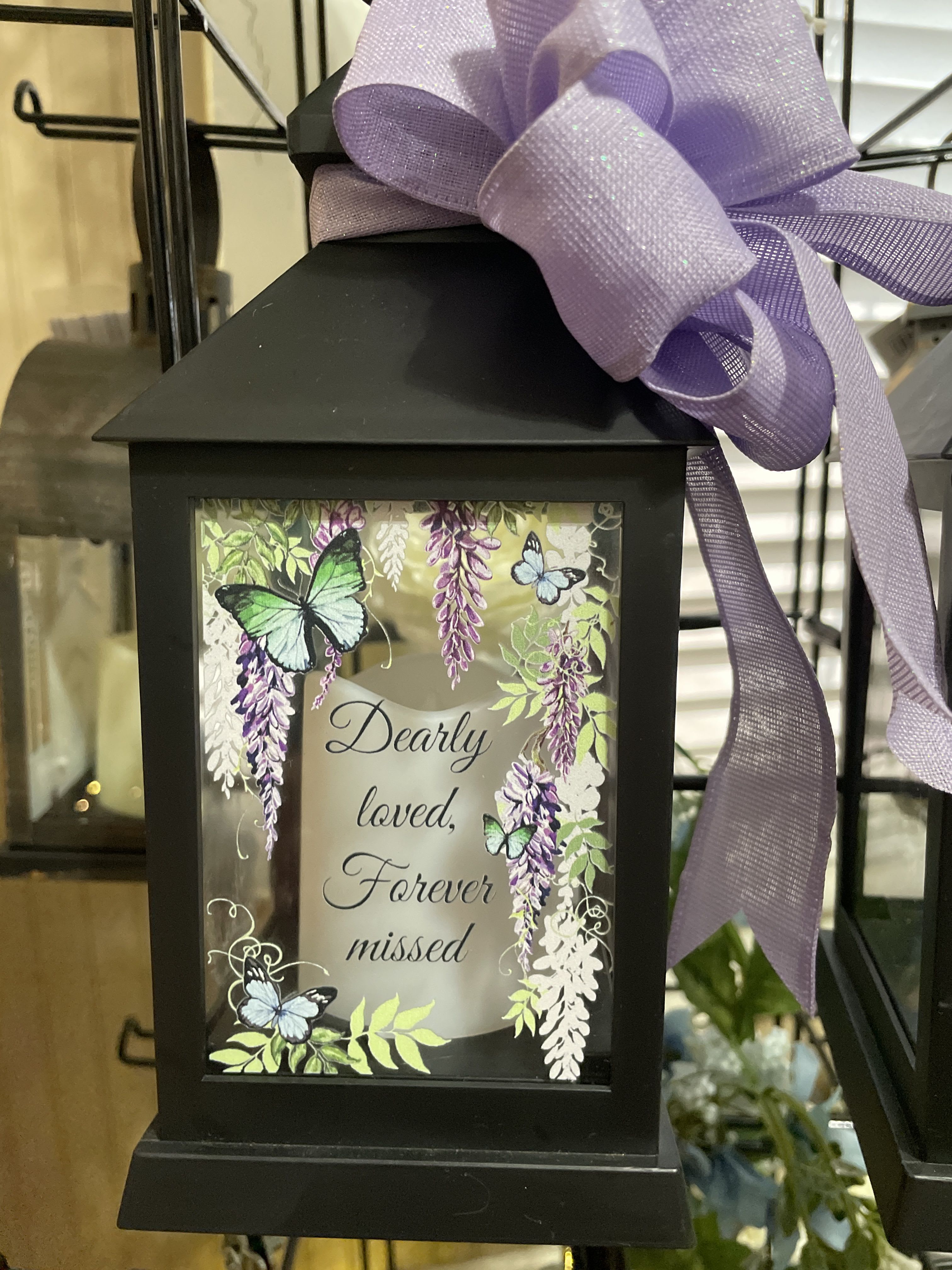 Dearly Loved Black Lantern - Dearly Loved  Our Mirrored Lanterns are lit with micro LED candle With a built-in automatic timer: 6hrs ON/18hrs OFF (3 AAA batteries are included), they are suitable for hanging or free-standing use. 