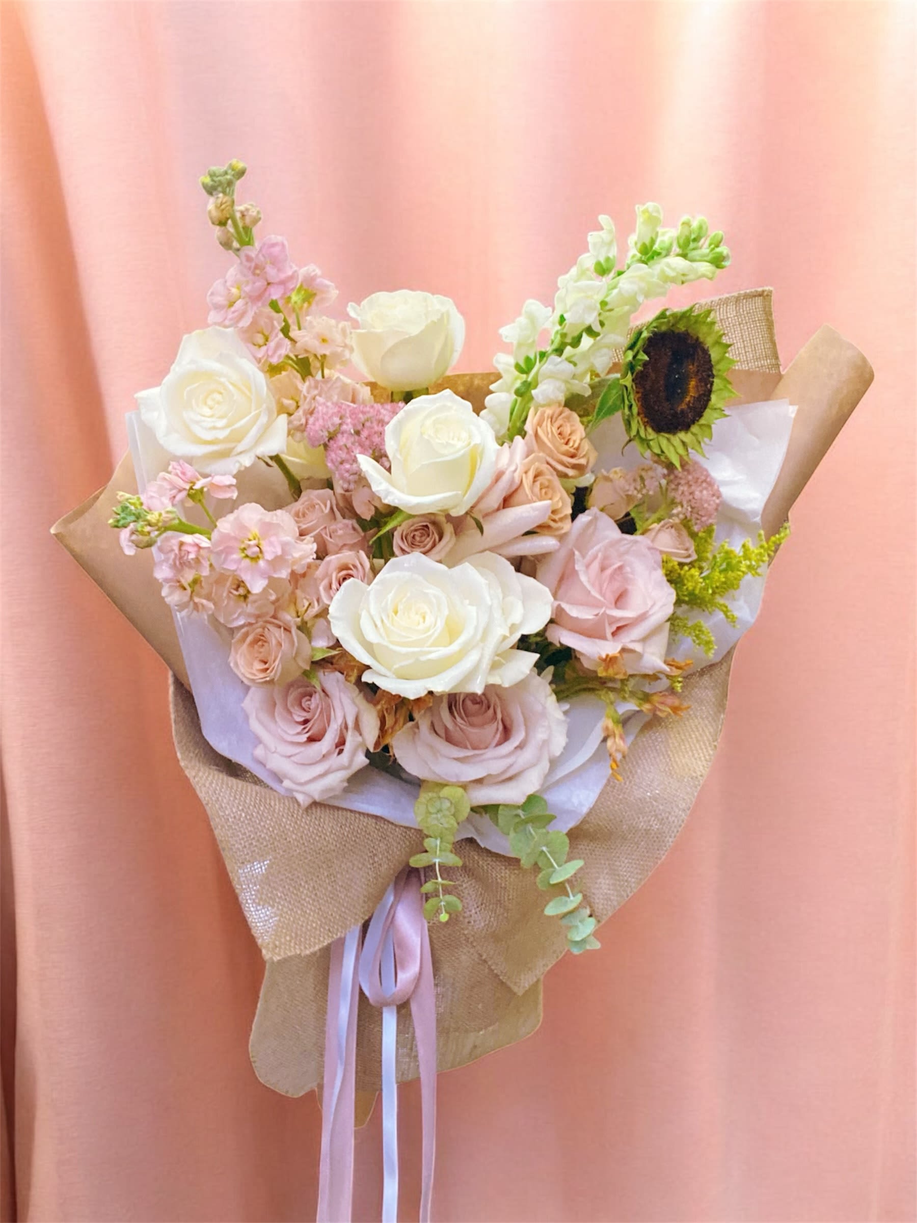 Soft color tone brown paper wrapped bouquet  - Soft color tone brown paper wrapped bouquet